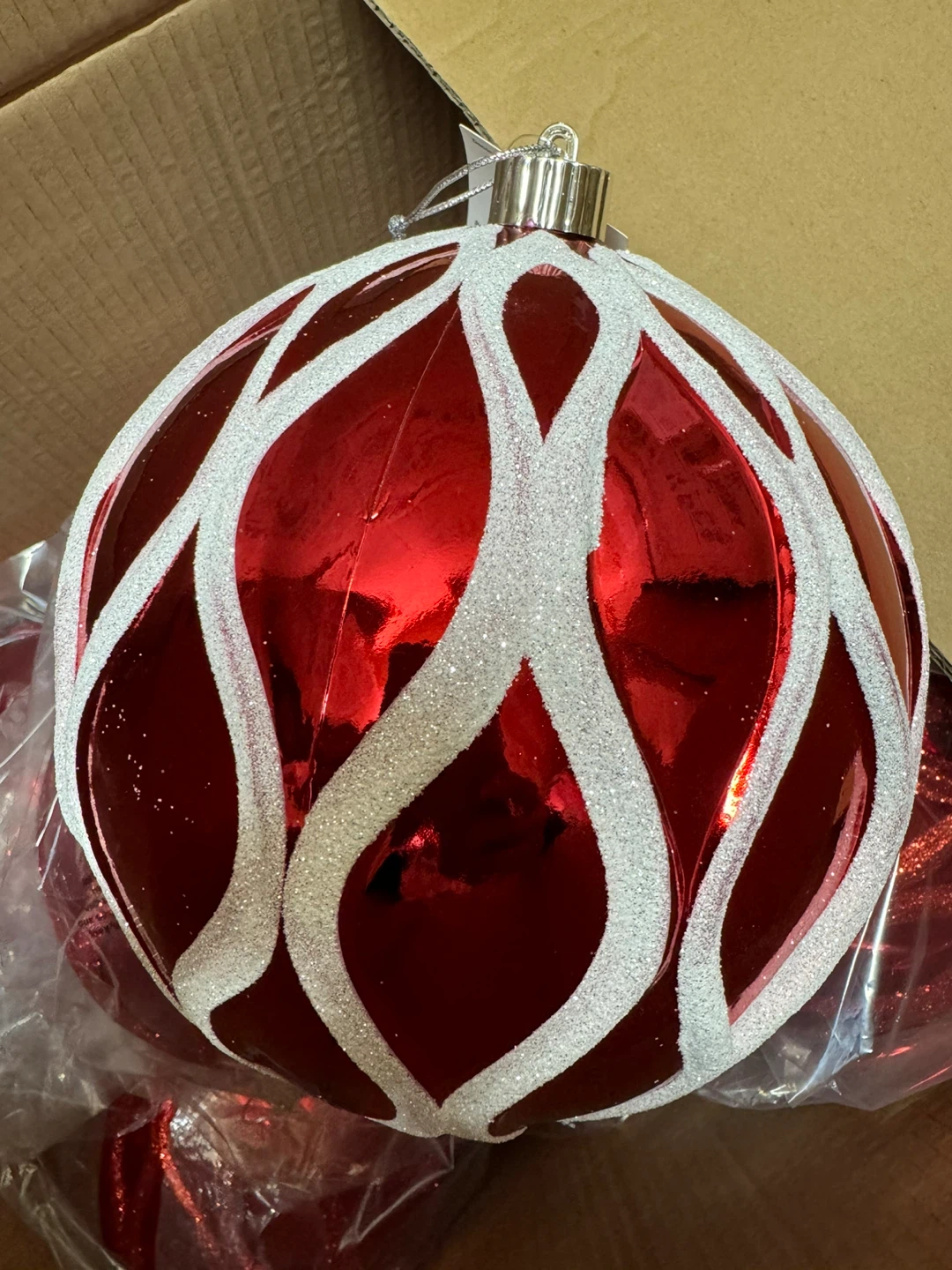 Beautiful 8” Ornament Christmas Ball - 3 Pack, Red with White