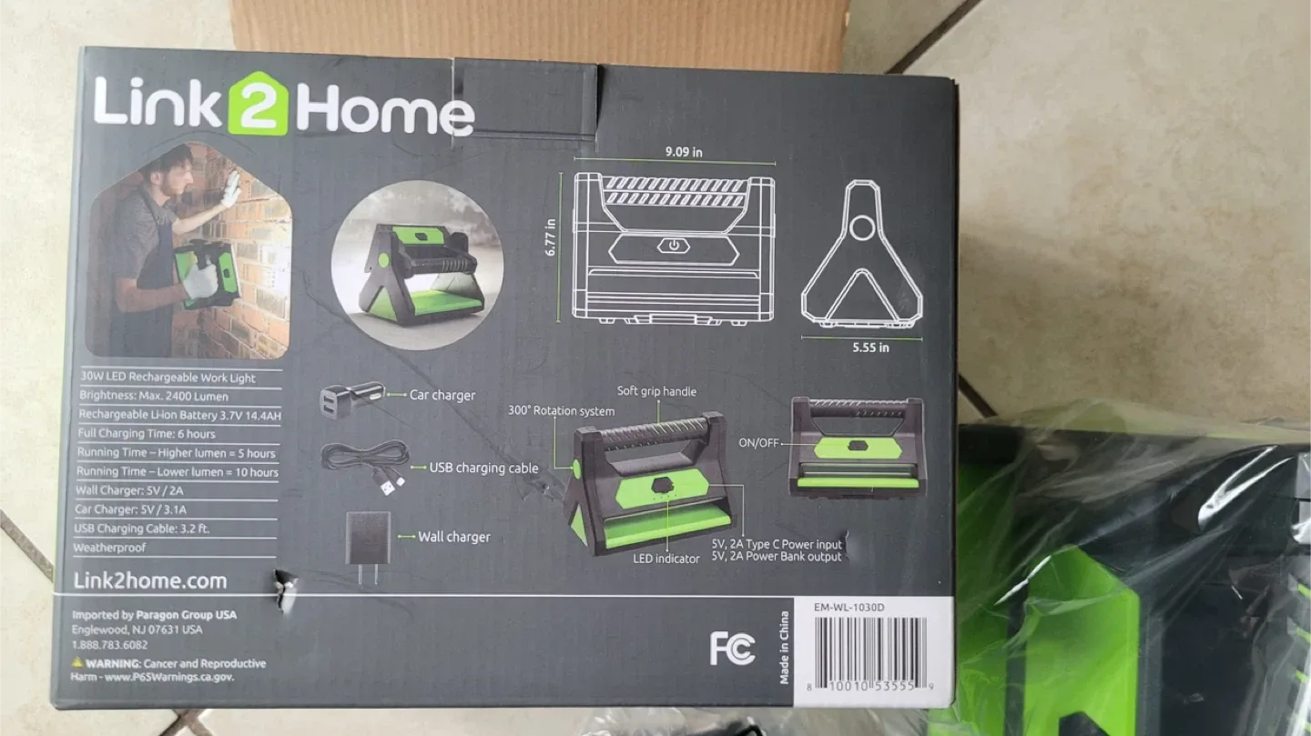 Link2Home Rechargeable LED Work Light - 2400 Lumens image indicator(9)