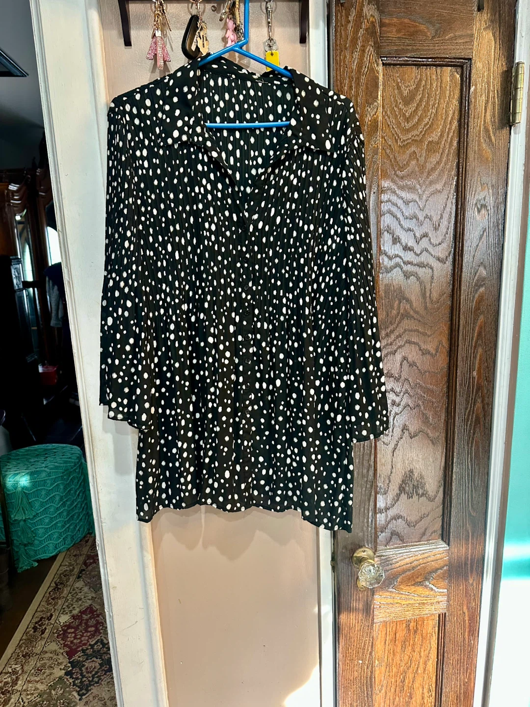 Black & White Polka Dot Pleated Blouse