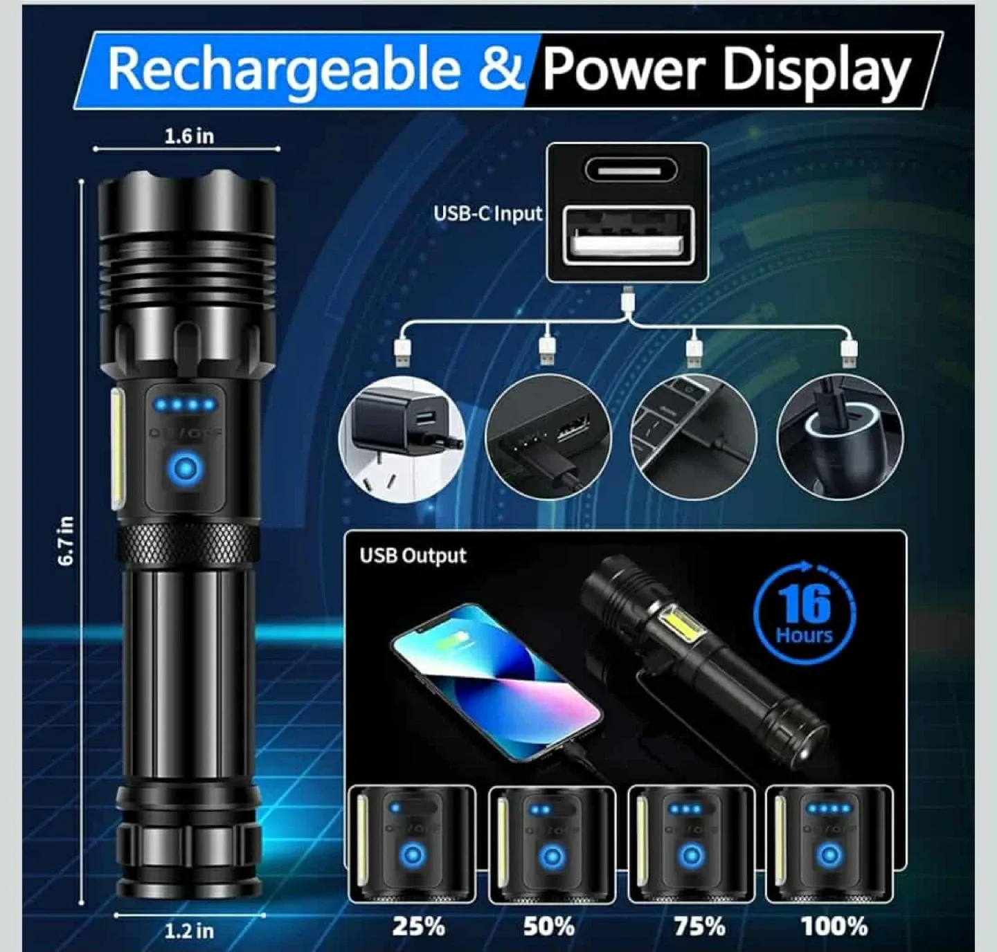 LED Tactical Flashlight - Waterproof & Shockproof image indicator(6)