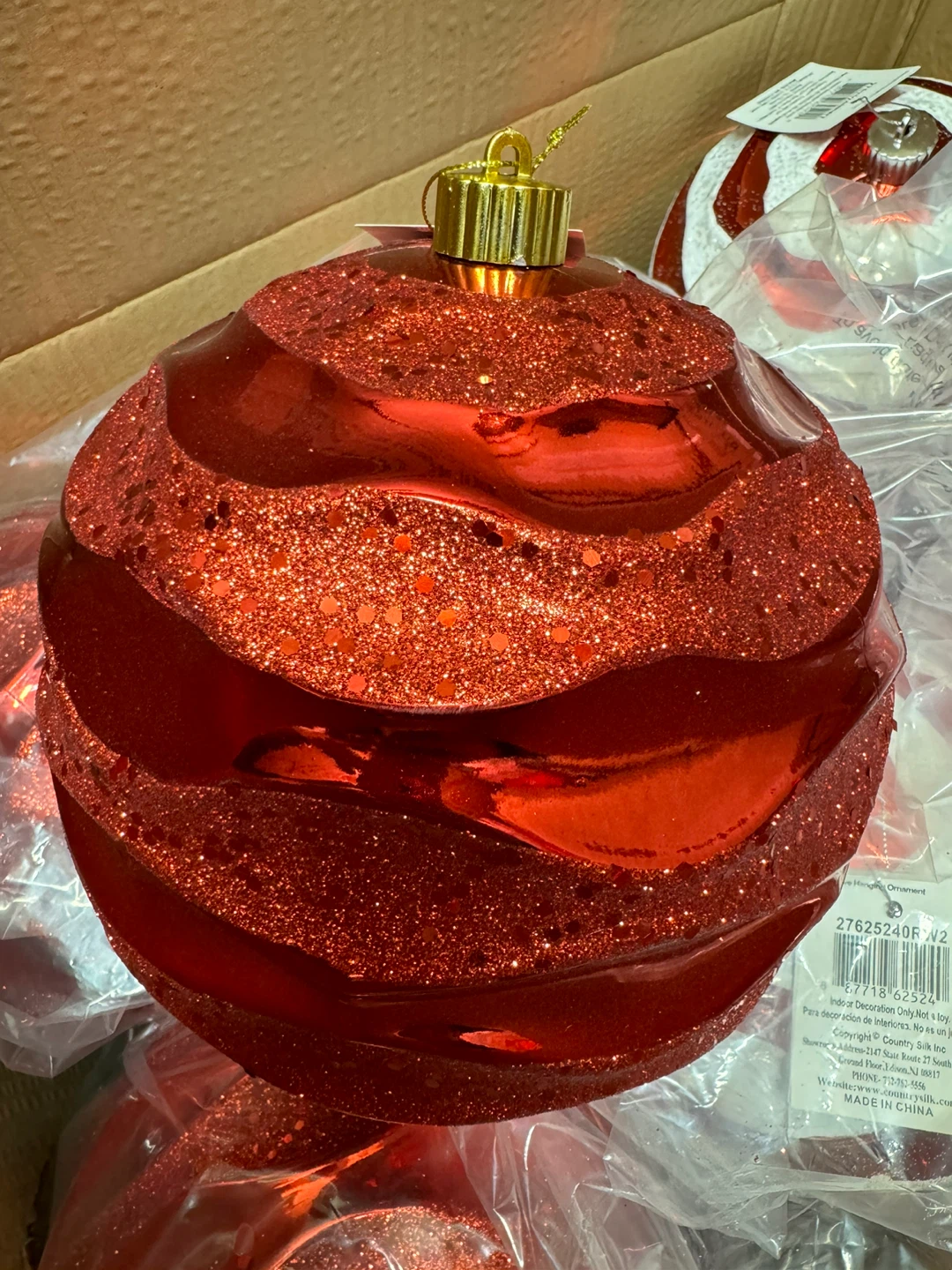 Beautiful 8” Ornament Christmas Ball - 3 Pack, Red