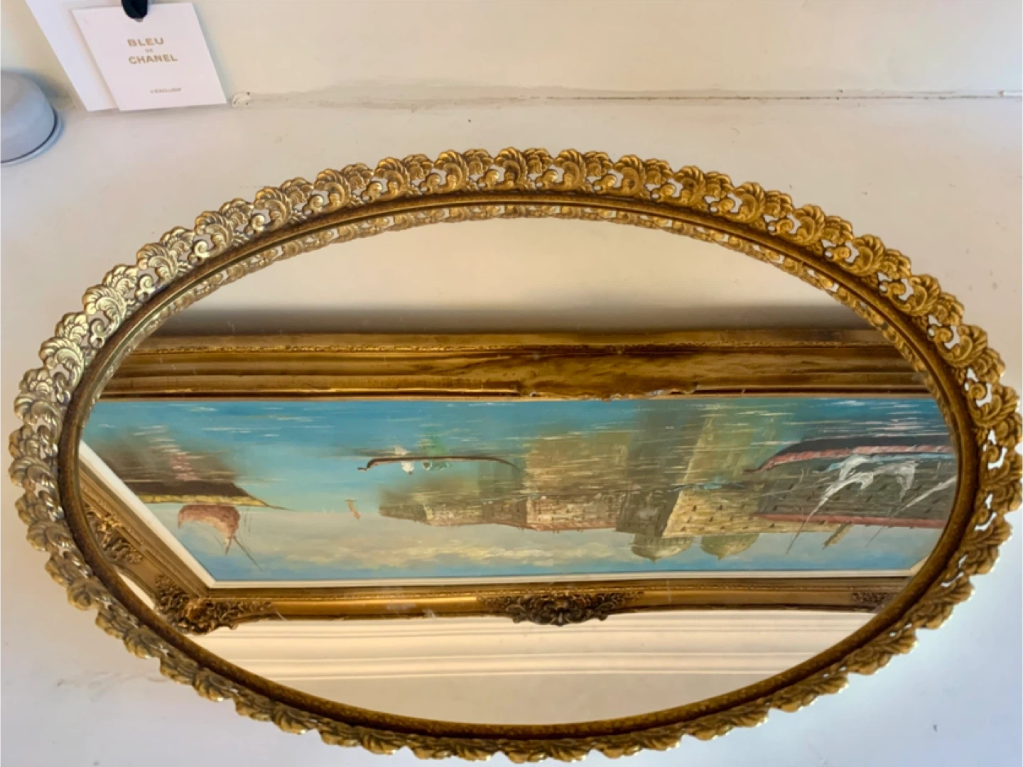 Gold Decorative Oval Mirror Tray