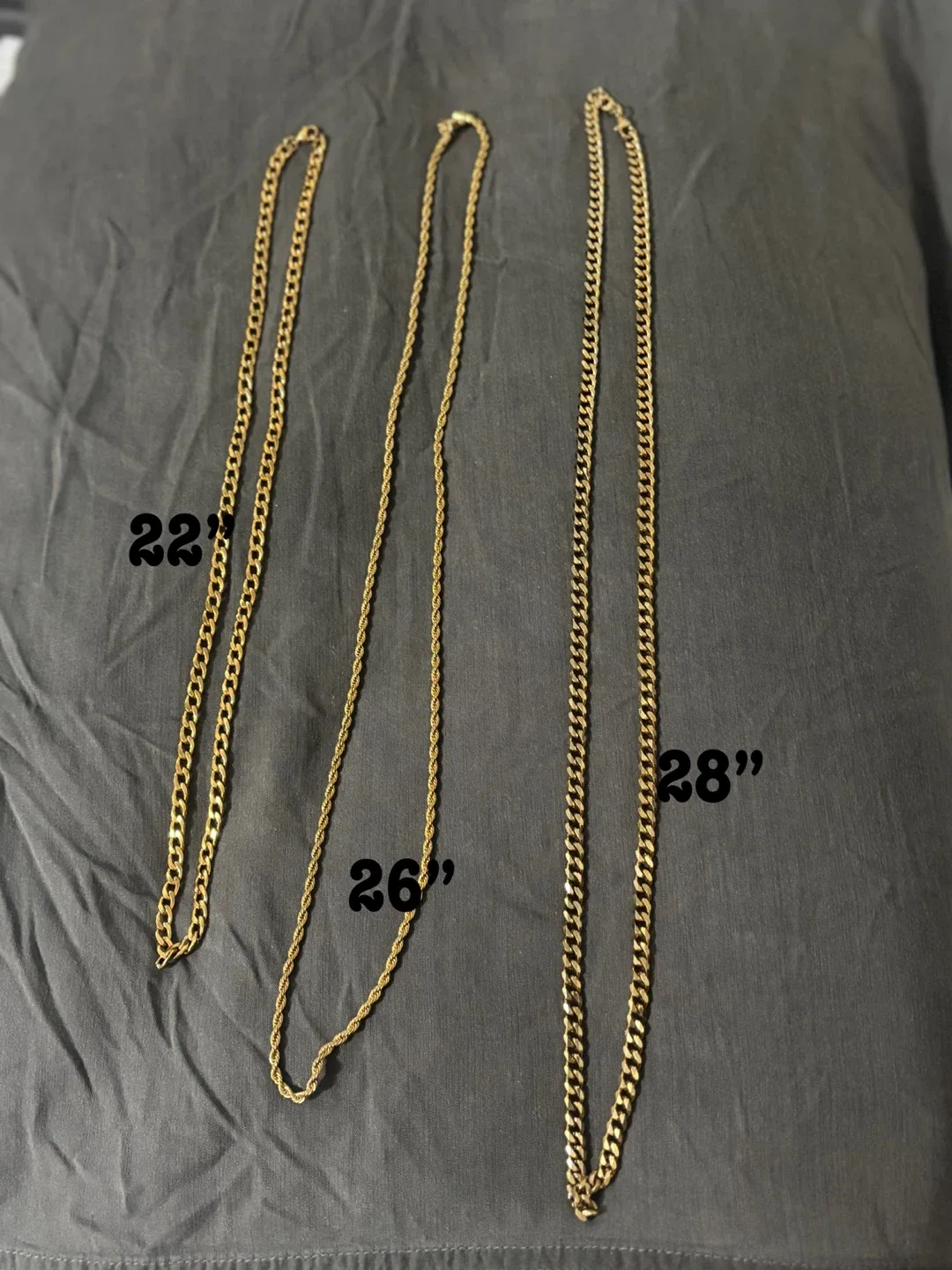 Stainless steel Gold Chains: 22", 26", 28"
