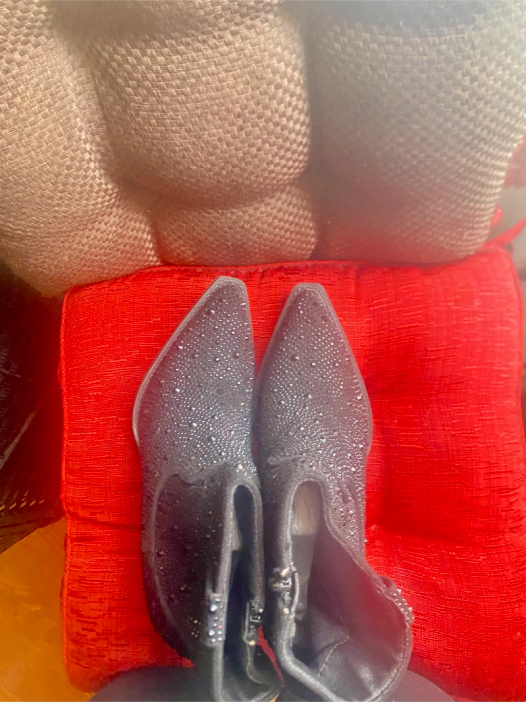 Rhinestone Embellished Black Cowboy Booties