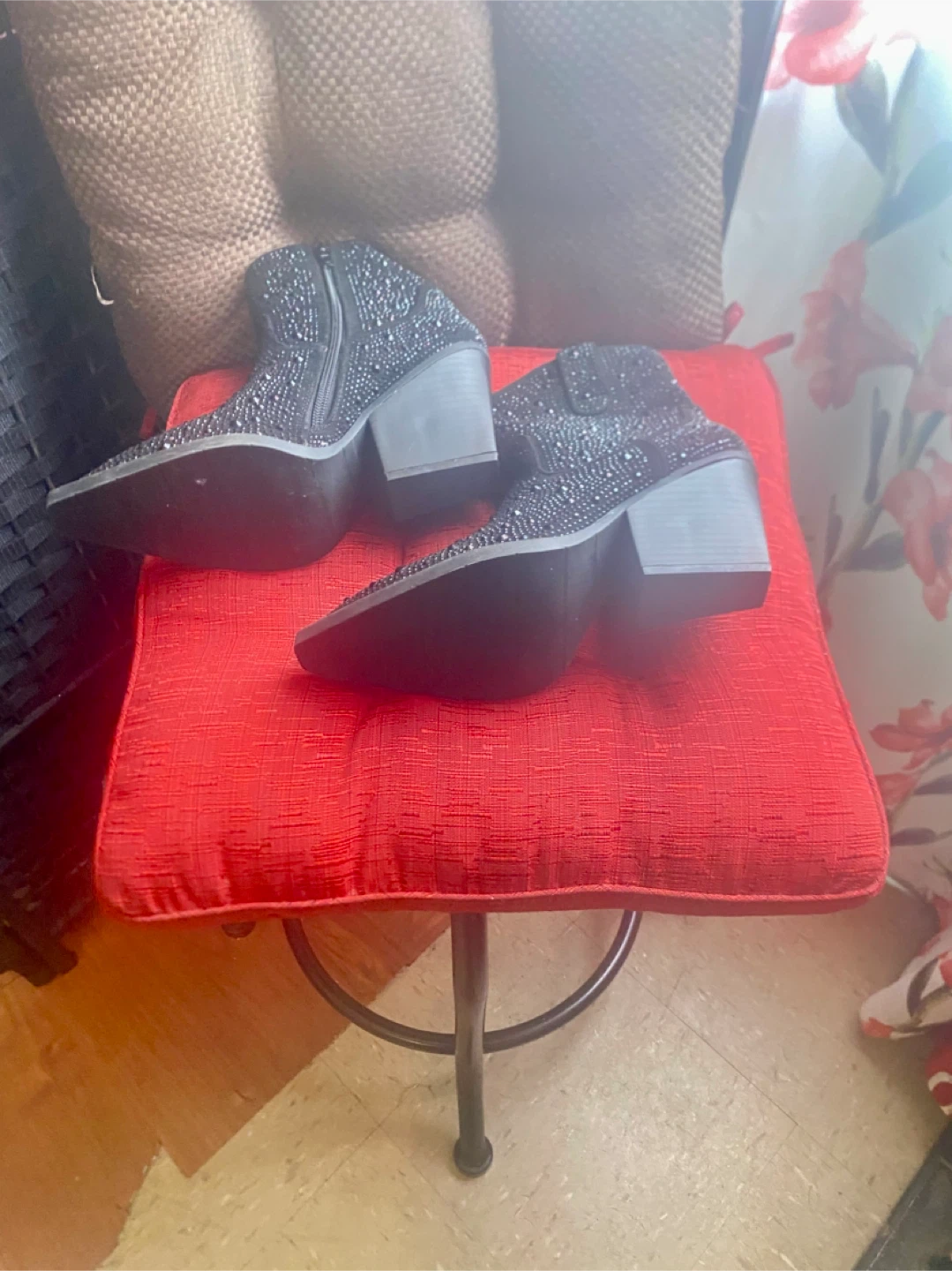 Rhinestone Embellished Black Cowboy Booties - photo 2