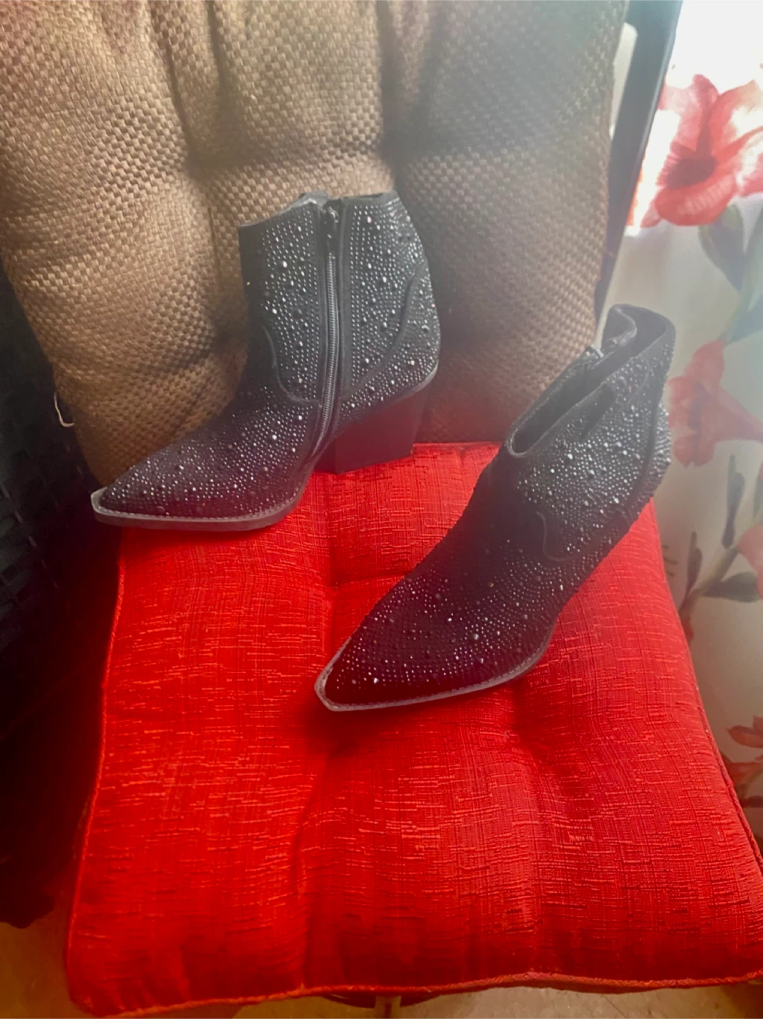 Rhinestone Embellished Black Cowboy Booties - photo 3