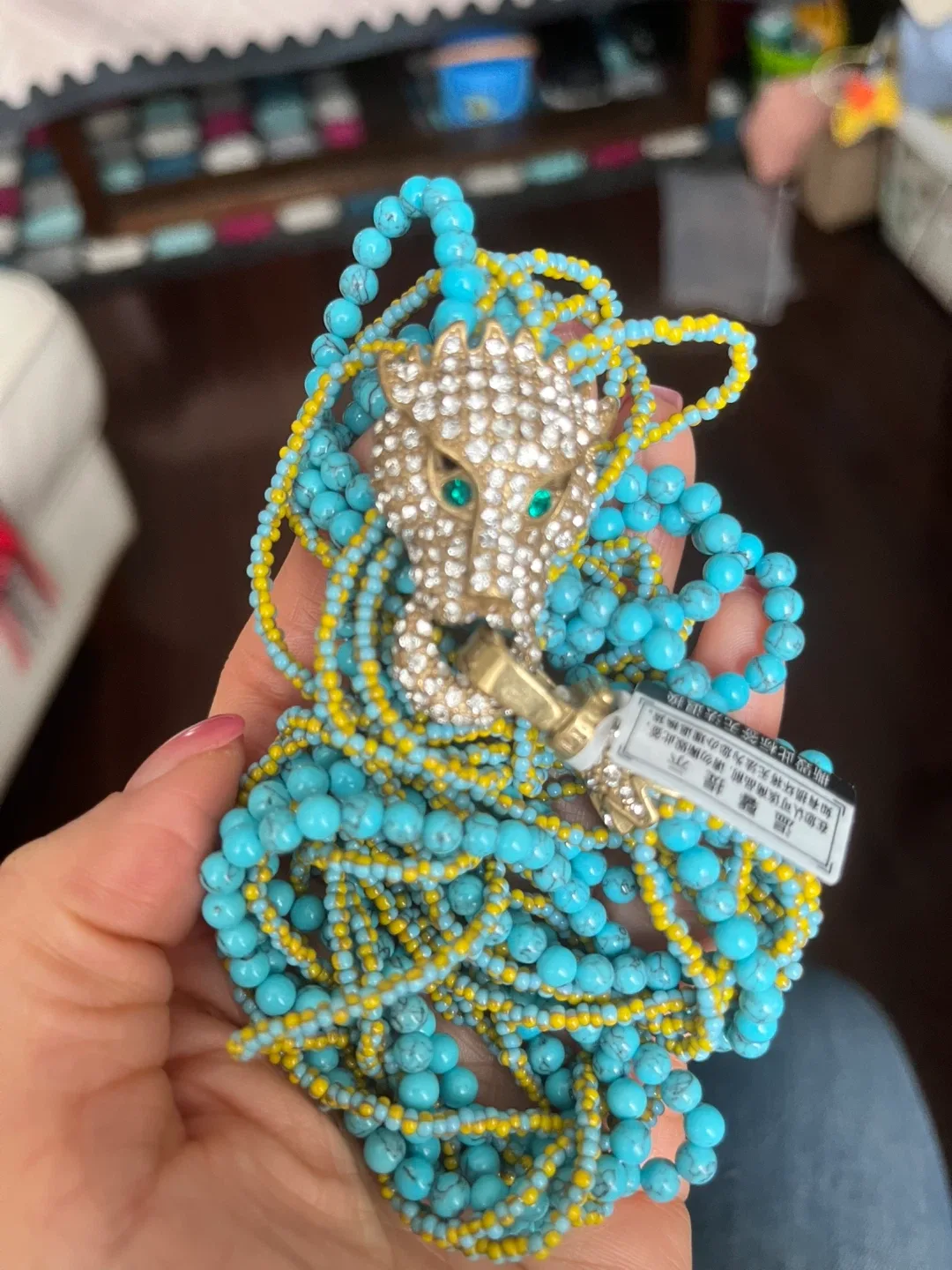 Beaded Necklace with Jeweled Panther Head image indicator(2)