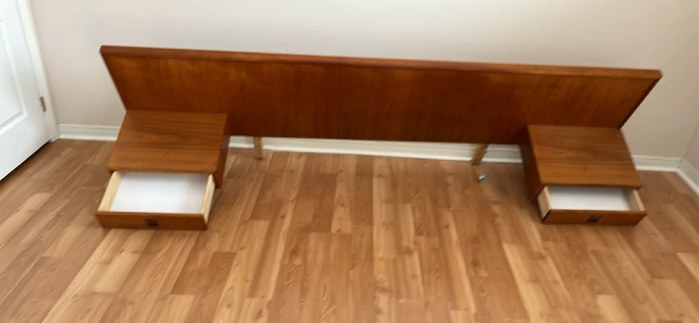 MDM  Canadian Mid Century Modern Teak Headboard with Nightstands
