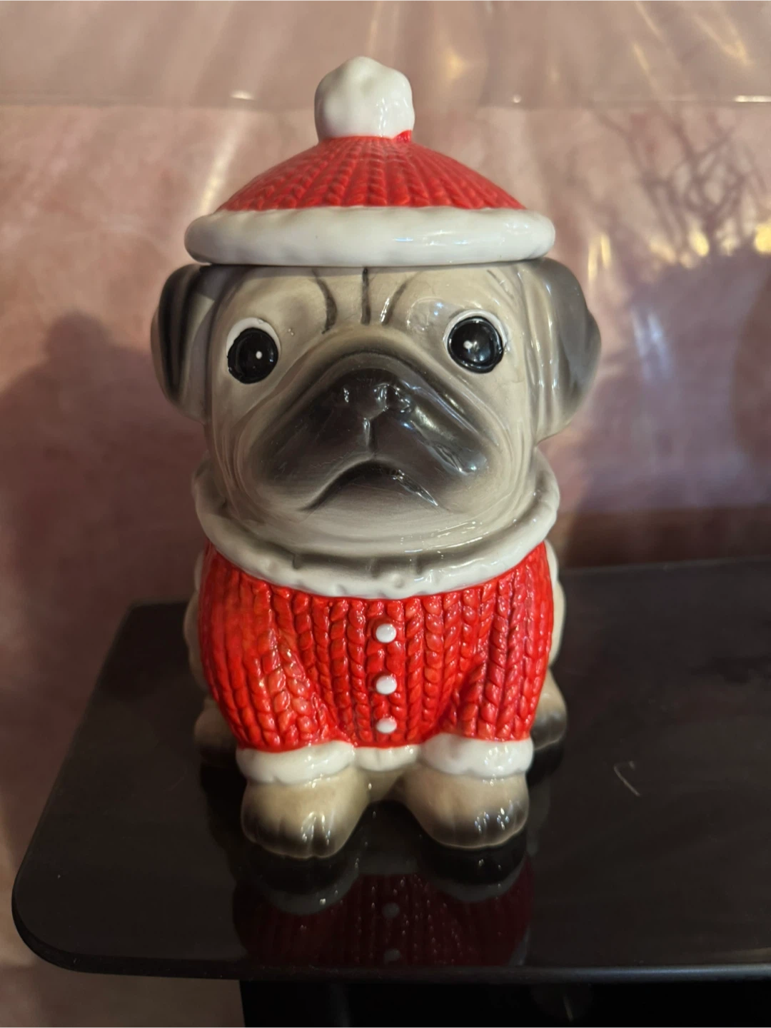 Pug Dog Cookie Jar with Christmas Outfit