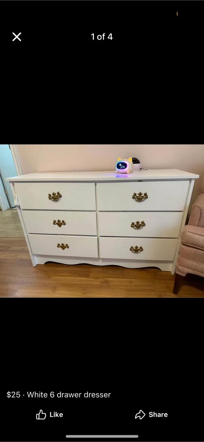 White 6-Drawer Dresser