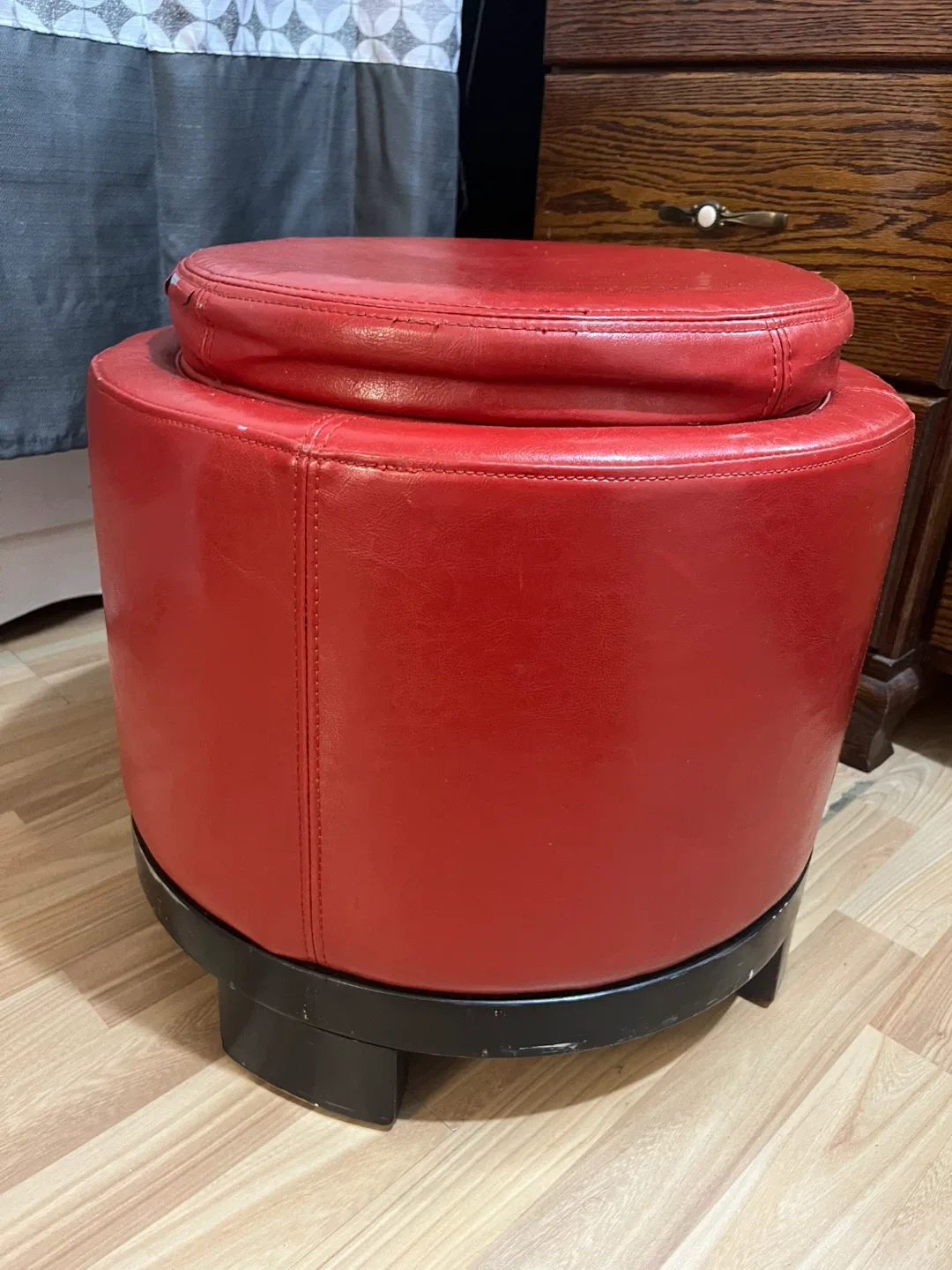 Red Leather Ottoman Storage Stool