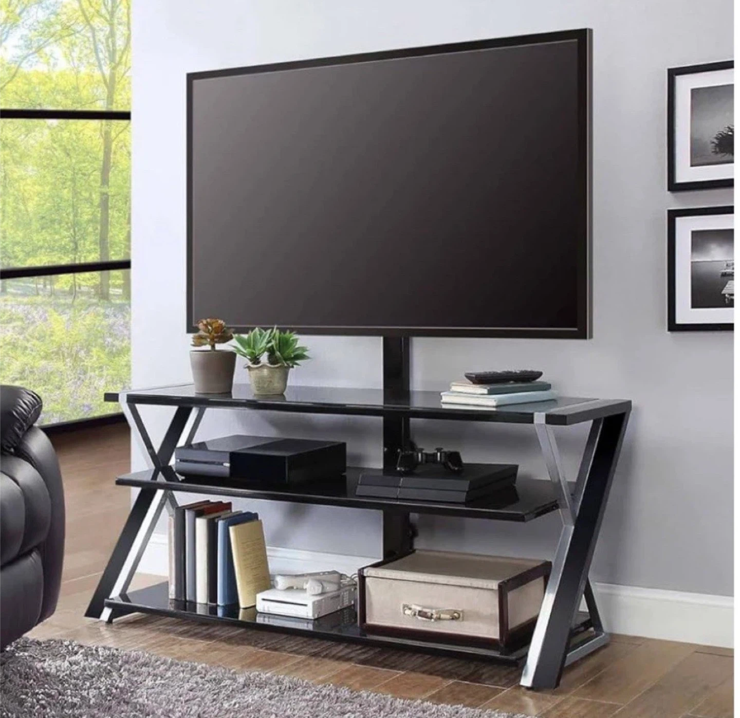 3-in-1 Solution Black TV Stand for up to 70" TVs