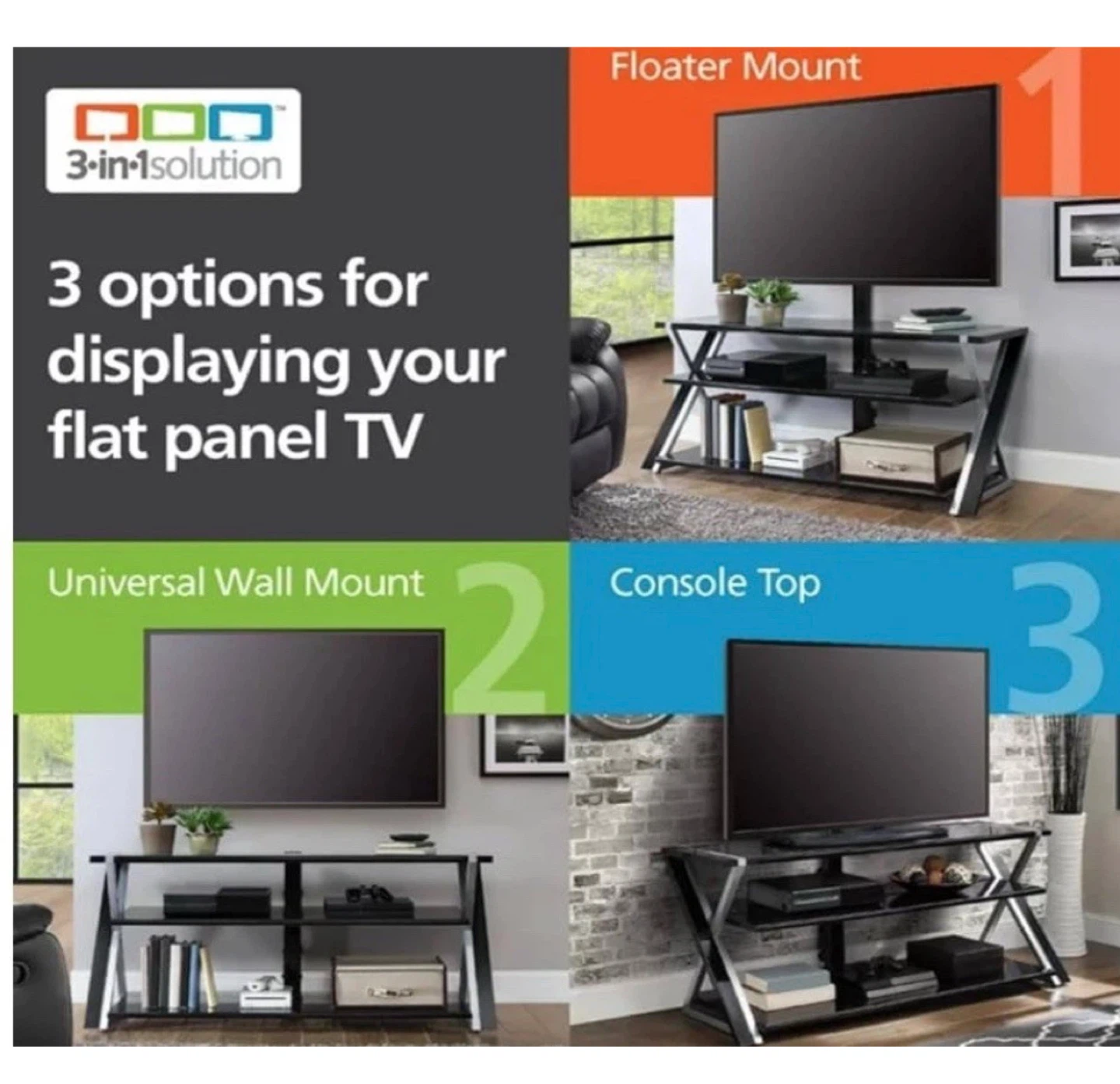 3-in-1 Solution Black TV Stand for up to 70" TVs - photo 3