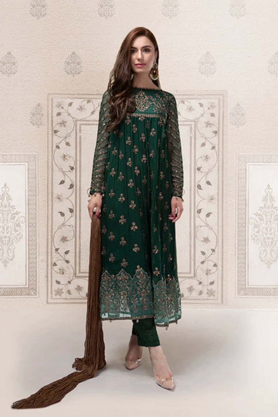 Green Embroidered Anarkali Dress