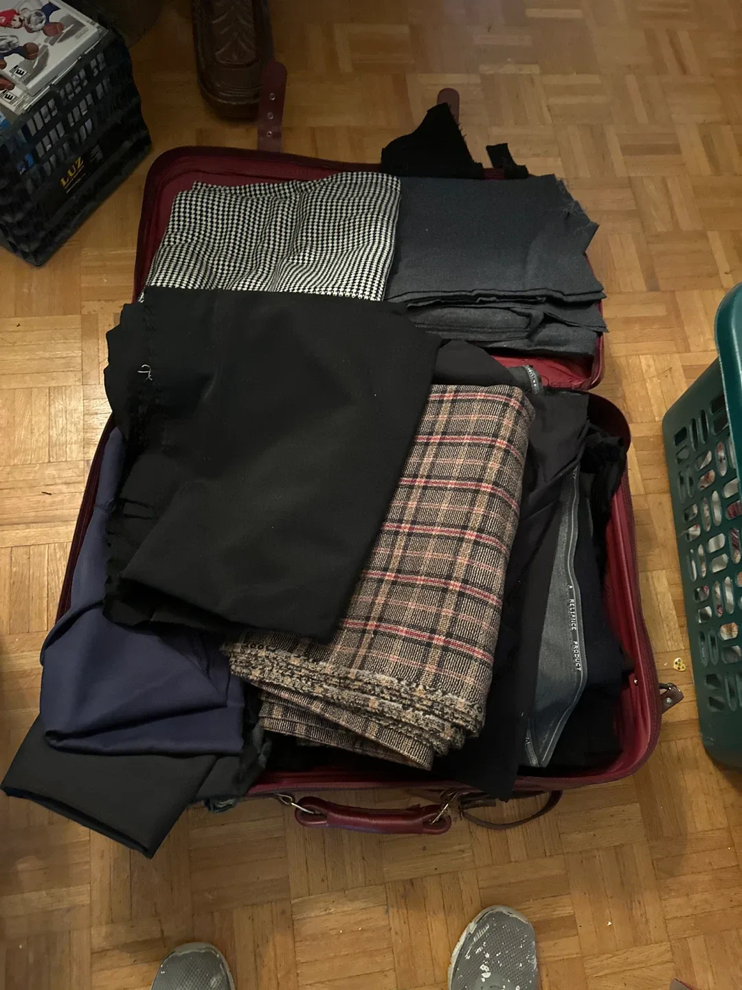 Fabric Pieces in Suitcase