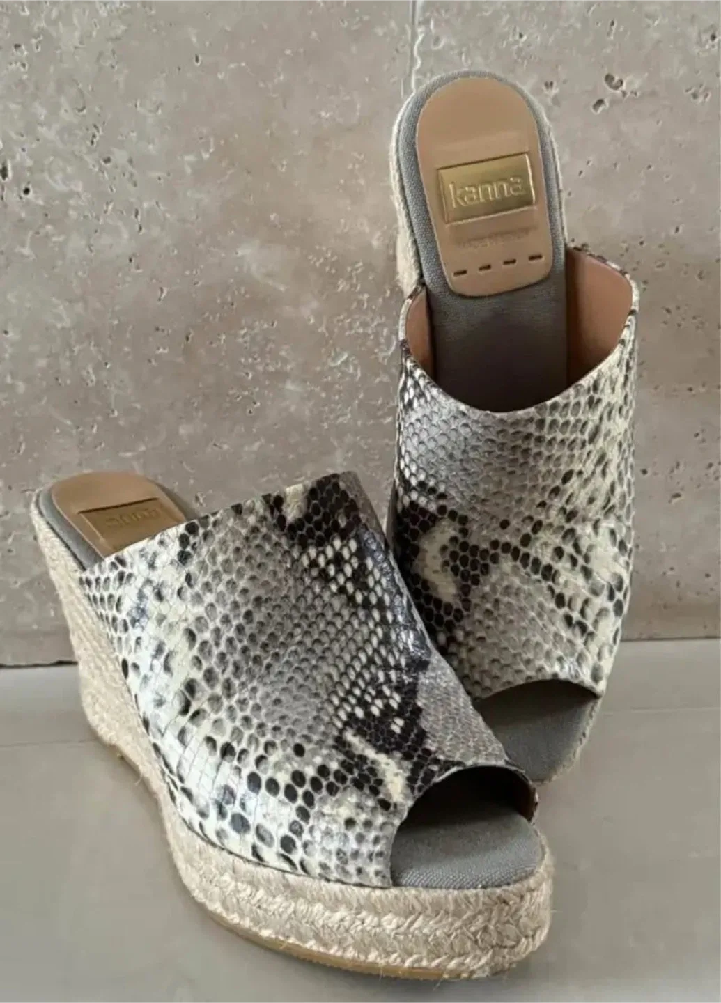 Leather Snake Skin Print Wedge Heels