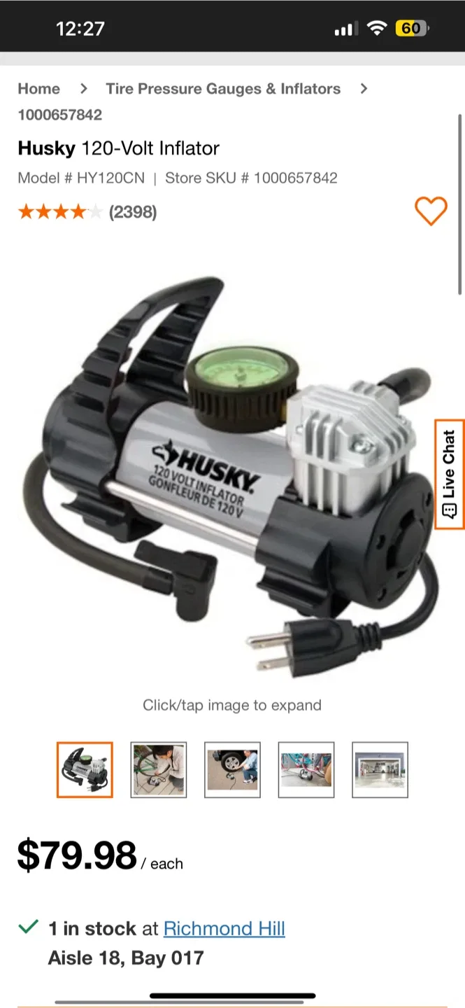 Husky 120-Volt Inflator - Like New! image indicator(2)