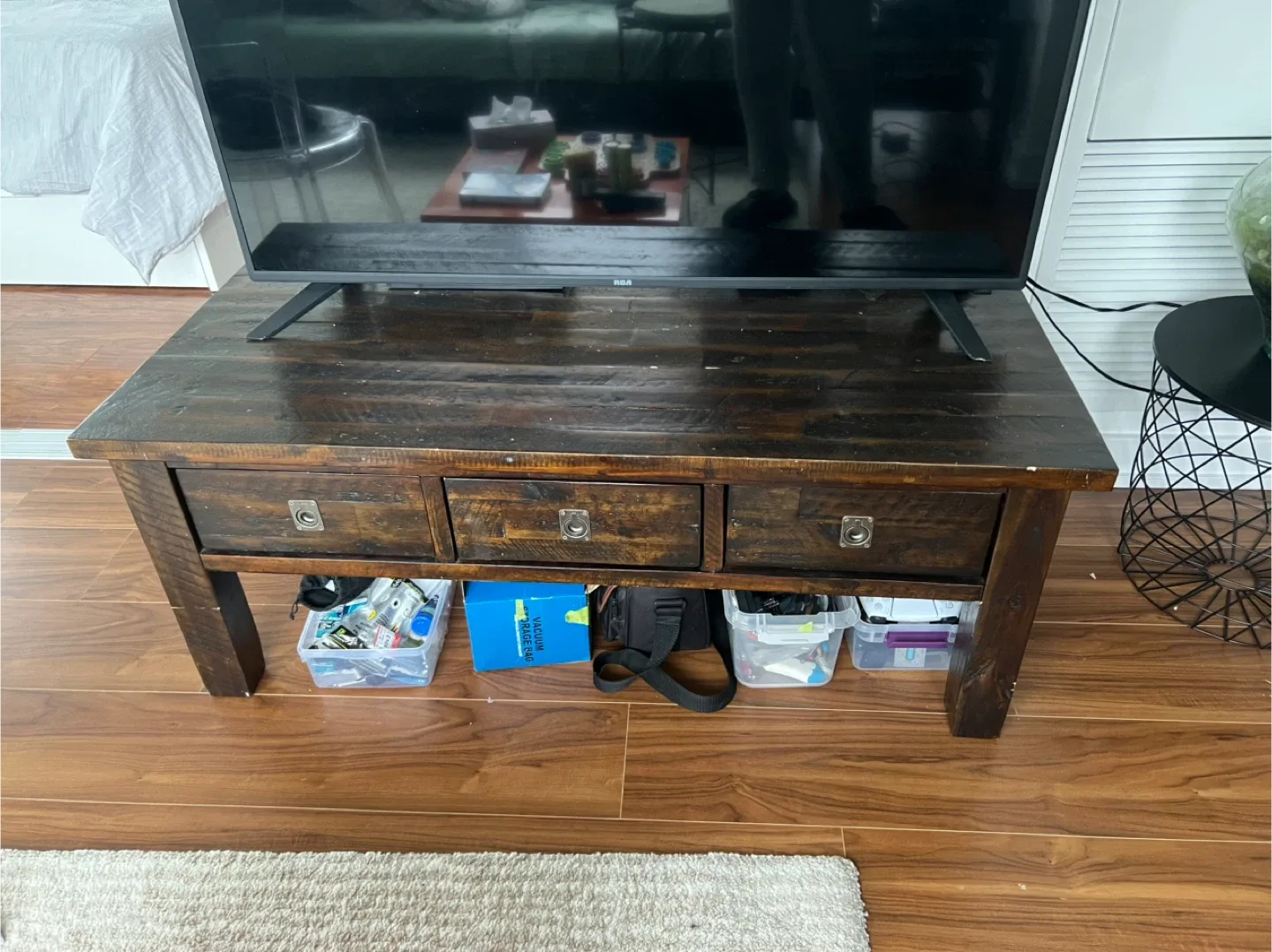 Rustic Wood Coffee Table with Drawers