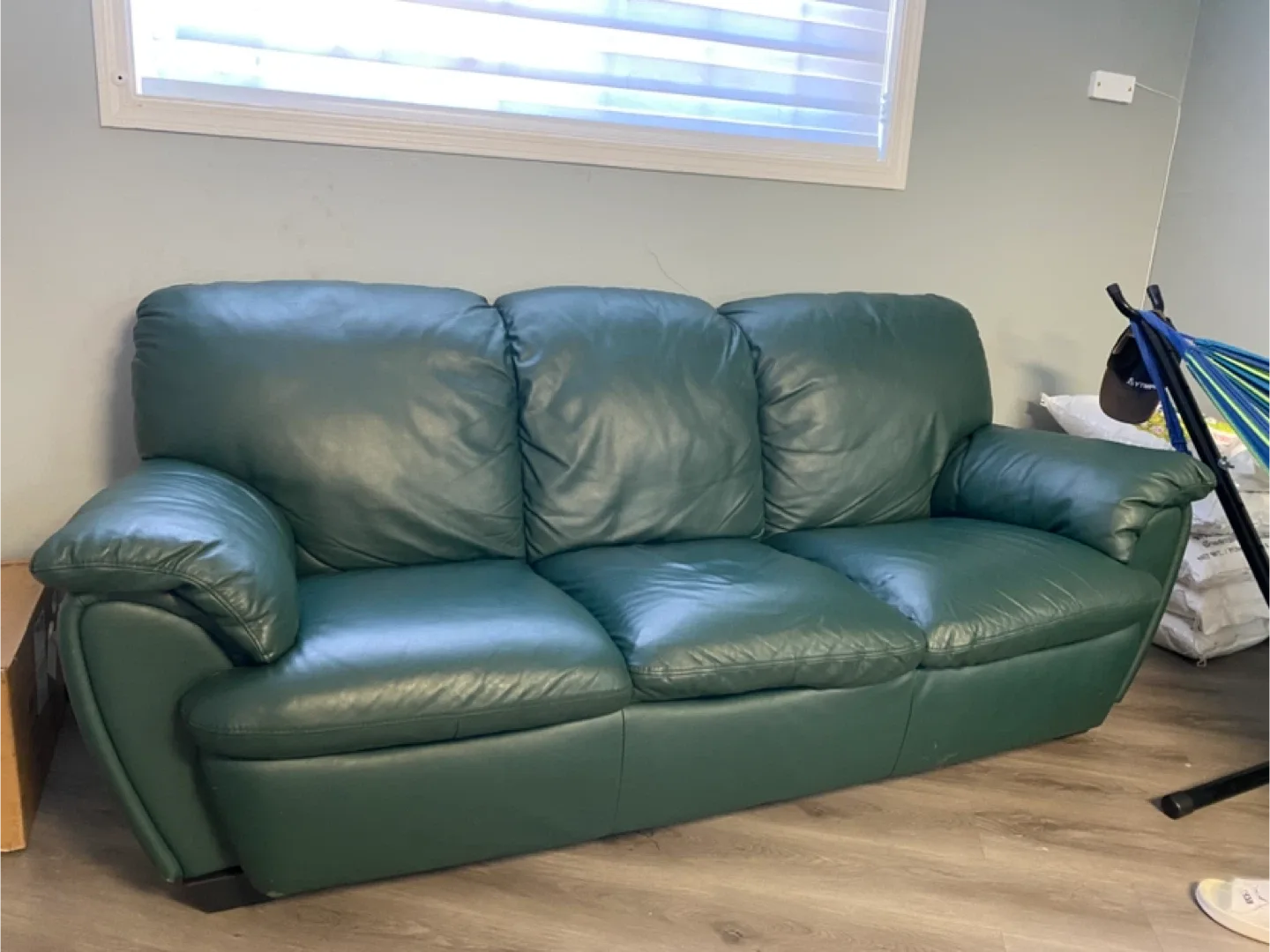 Green Leather Sofa - Three Seater