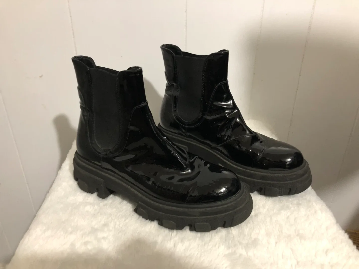 Women’s Patent Faux Leather Boots. Size 39.