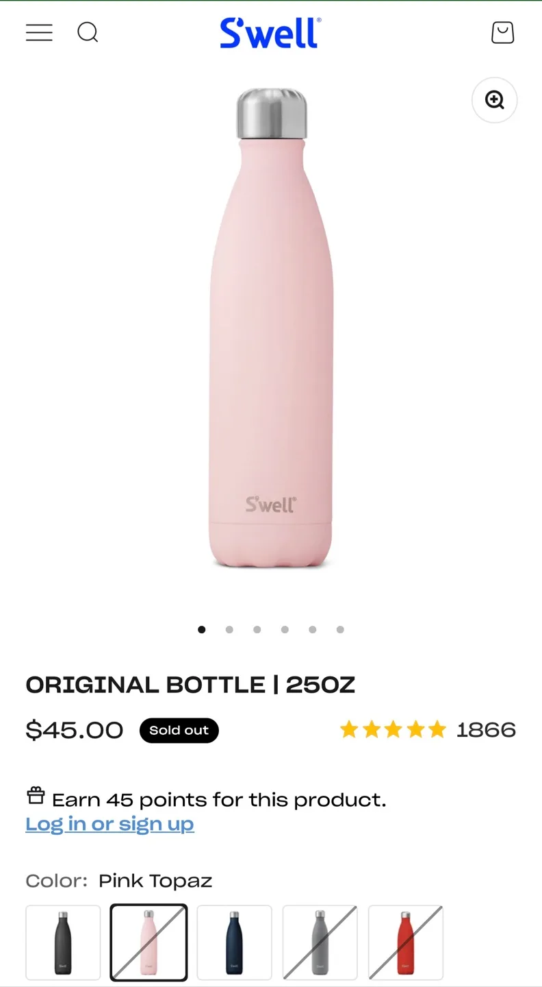 S'well Original Bottle in Pink Topaz 25 oz 750 ml New Retail $45