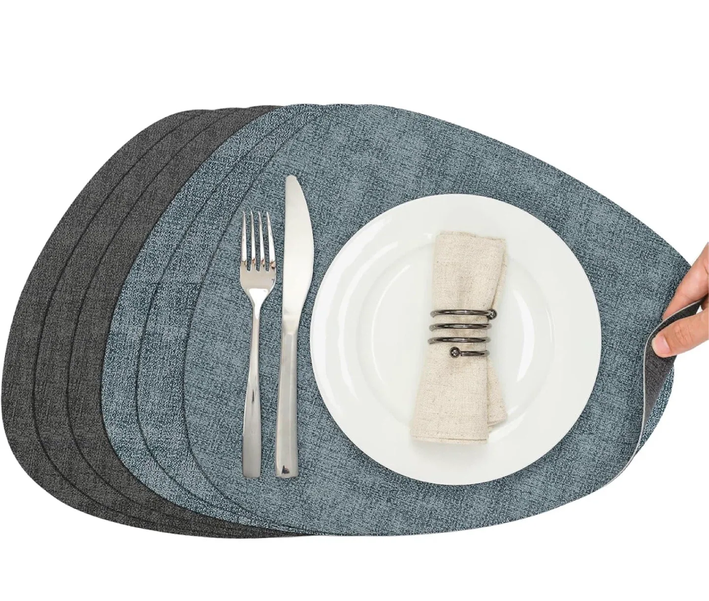 Set of 6 Dual-Sided Placemats, Linen Texture