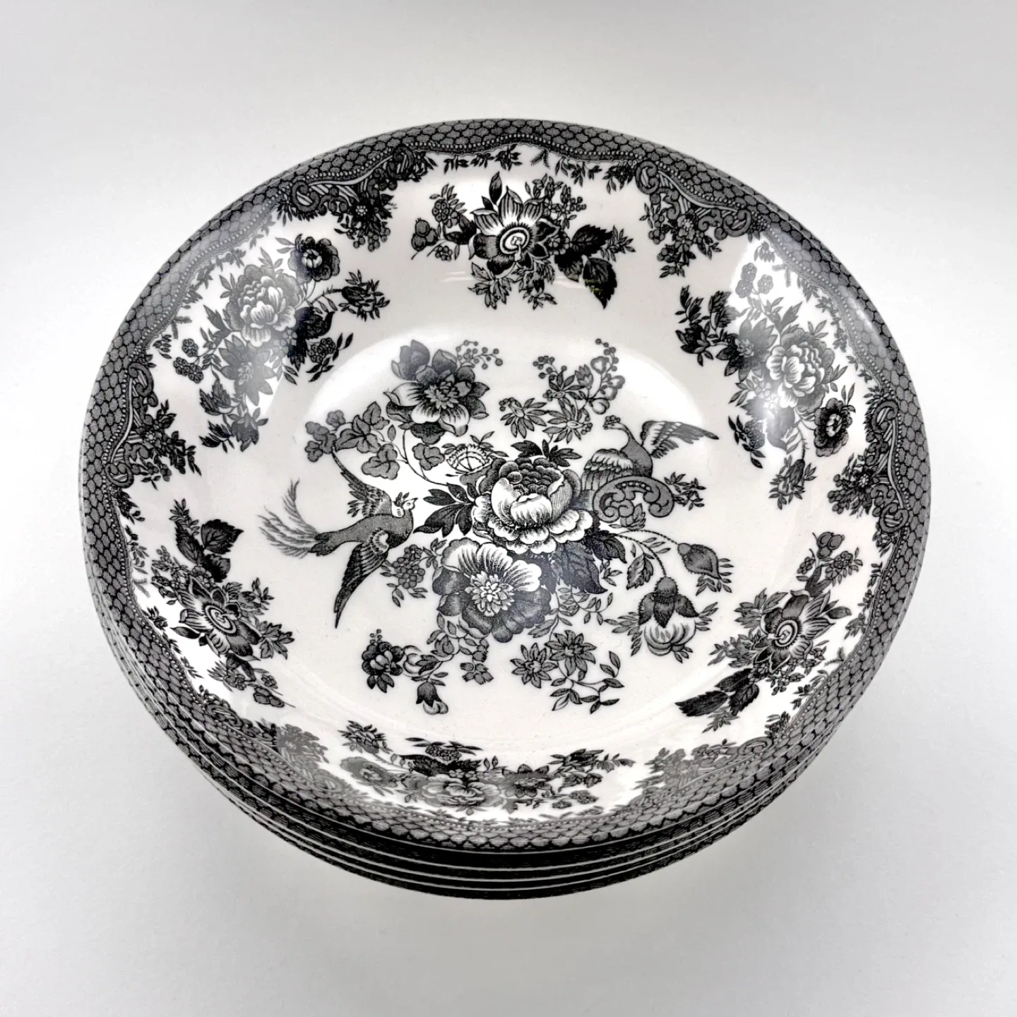 Set of 6 Royal Stafford Black Asiatic Pheasant cereal bowls