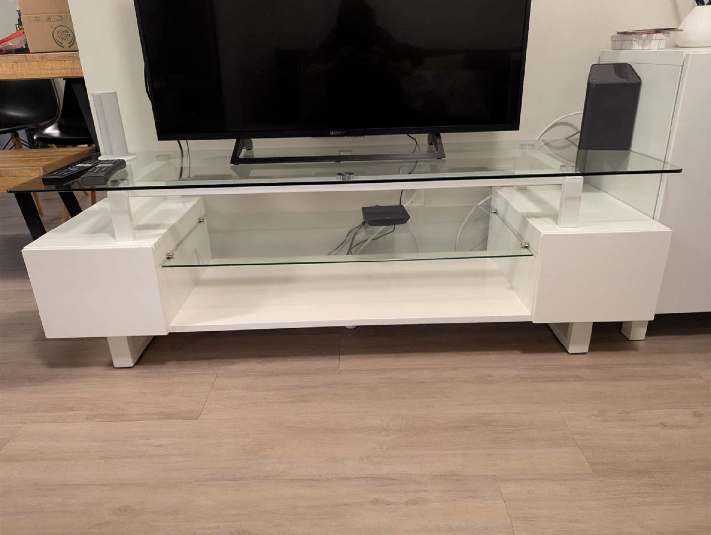 White Glass Top TV Stand