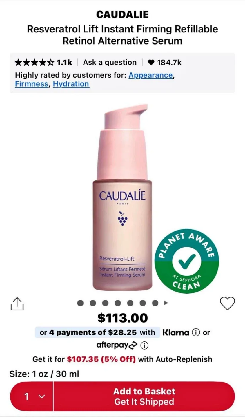 Caudalie Resveratrol Lift Instant Firming Serum - 10 ml