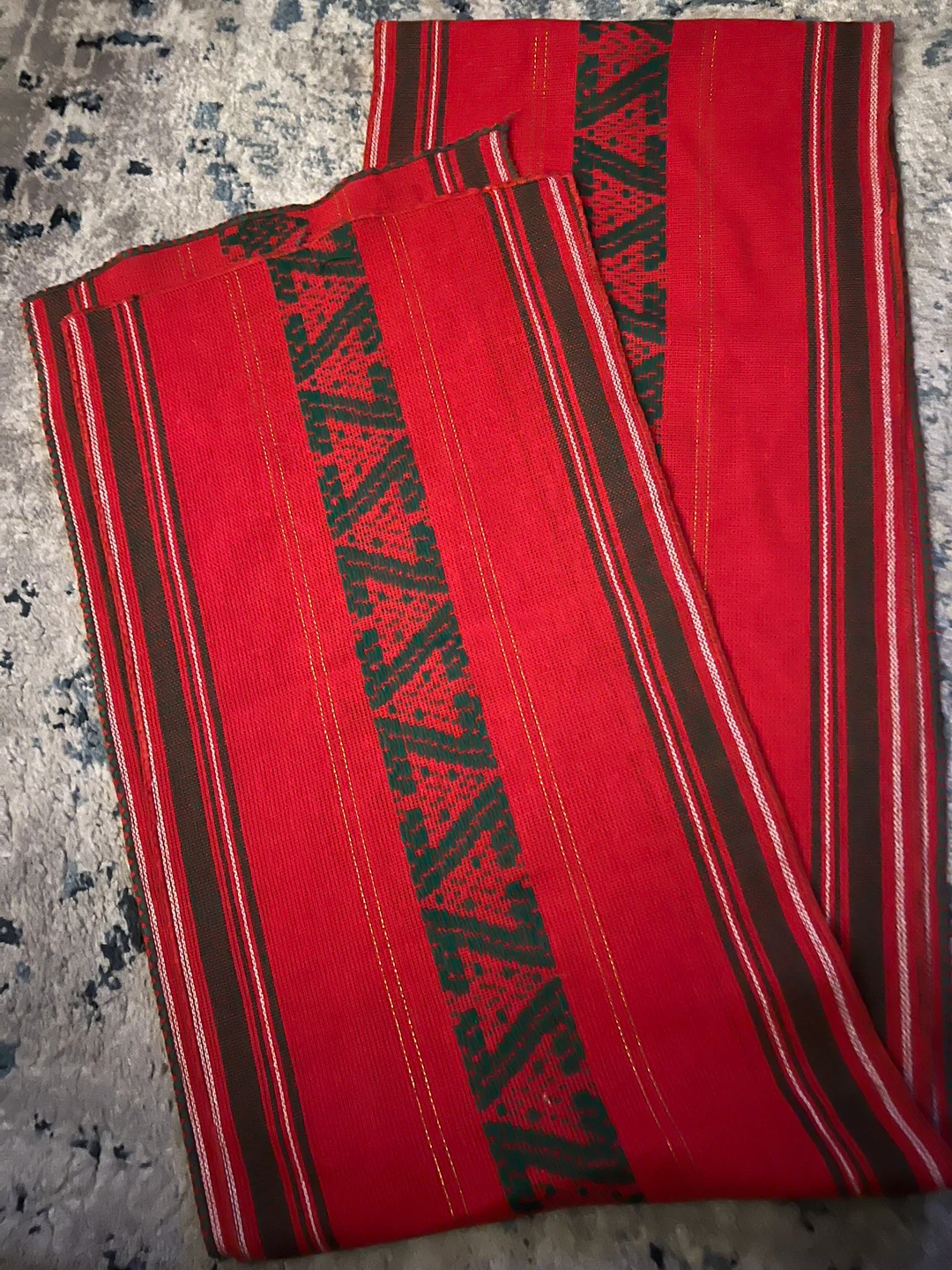 Danish Vintage set of 2 Red Table Runners with Green Accents