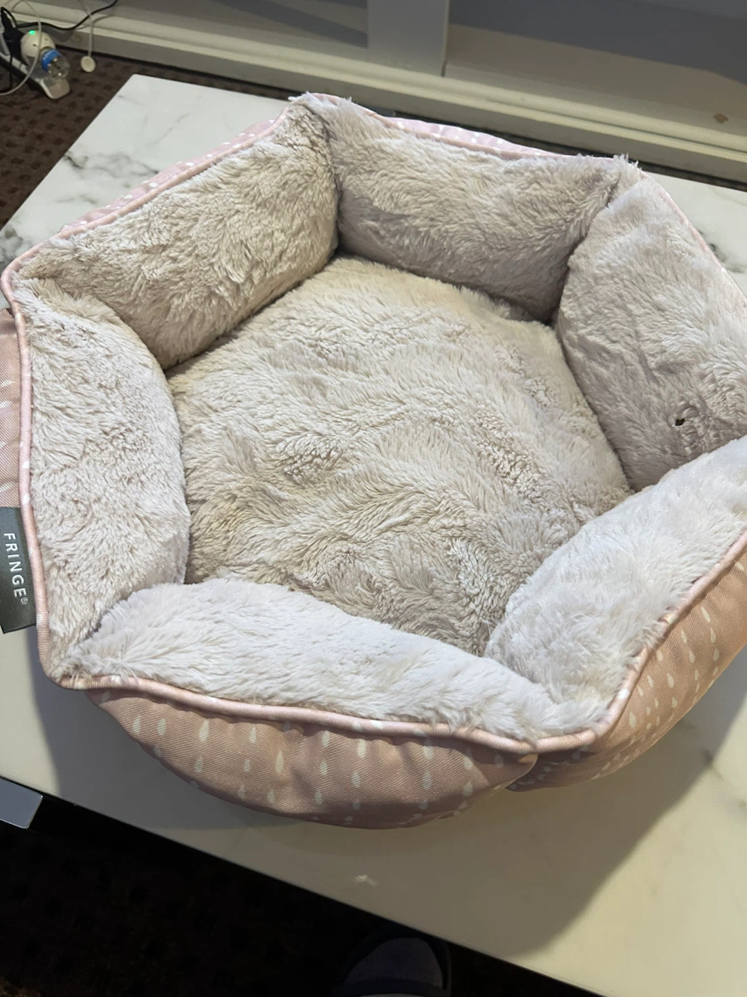 Fringe Pet Bed - Small, Pink/White