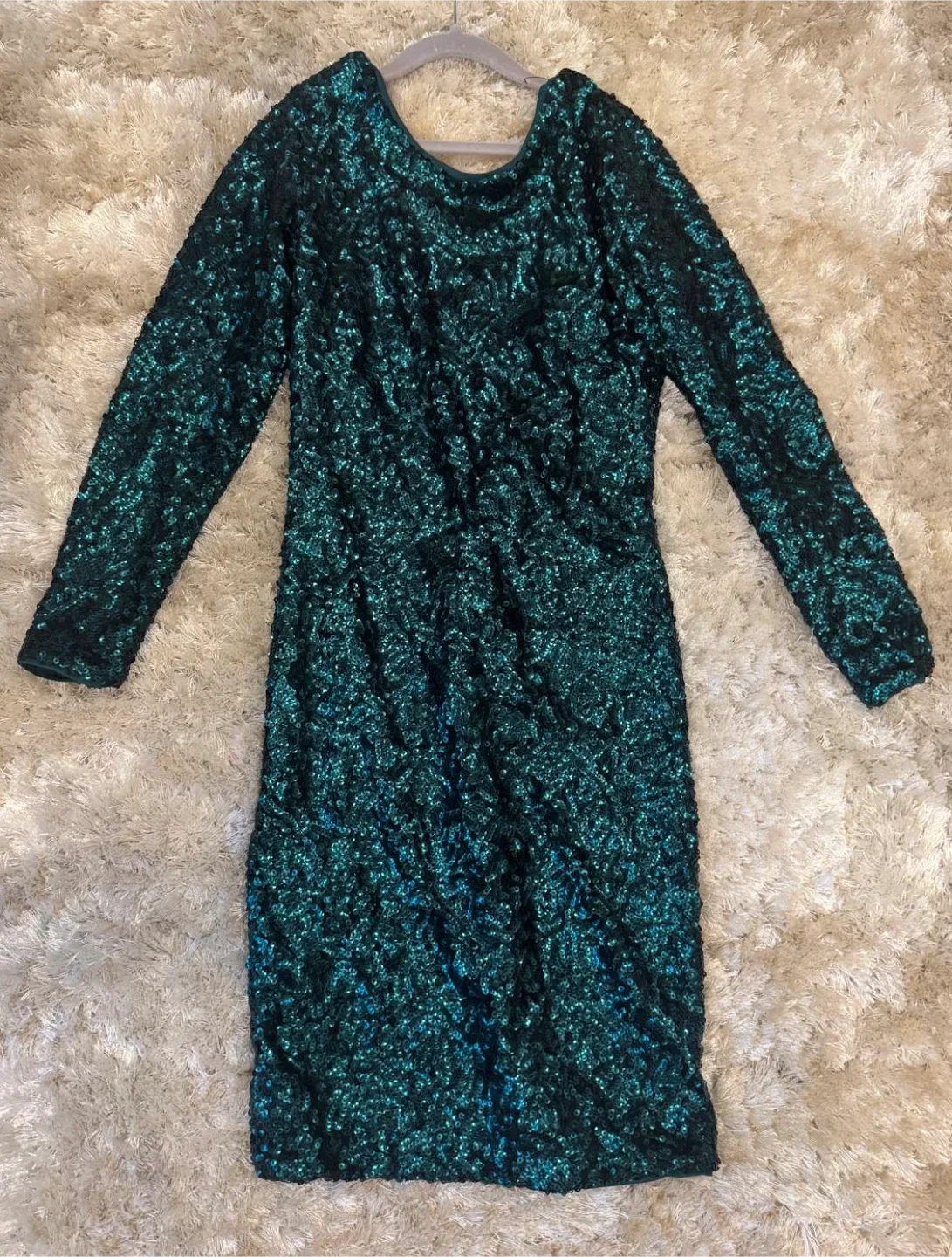 Sequin Long Sleeve Dress - Green