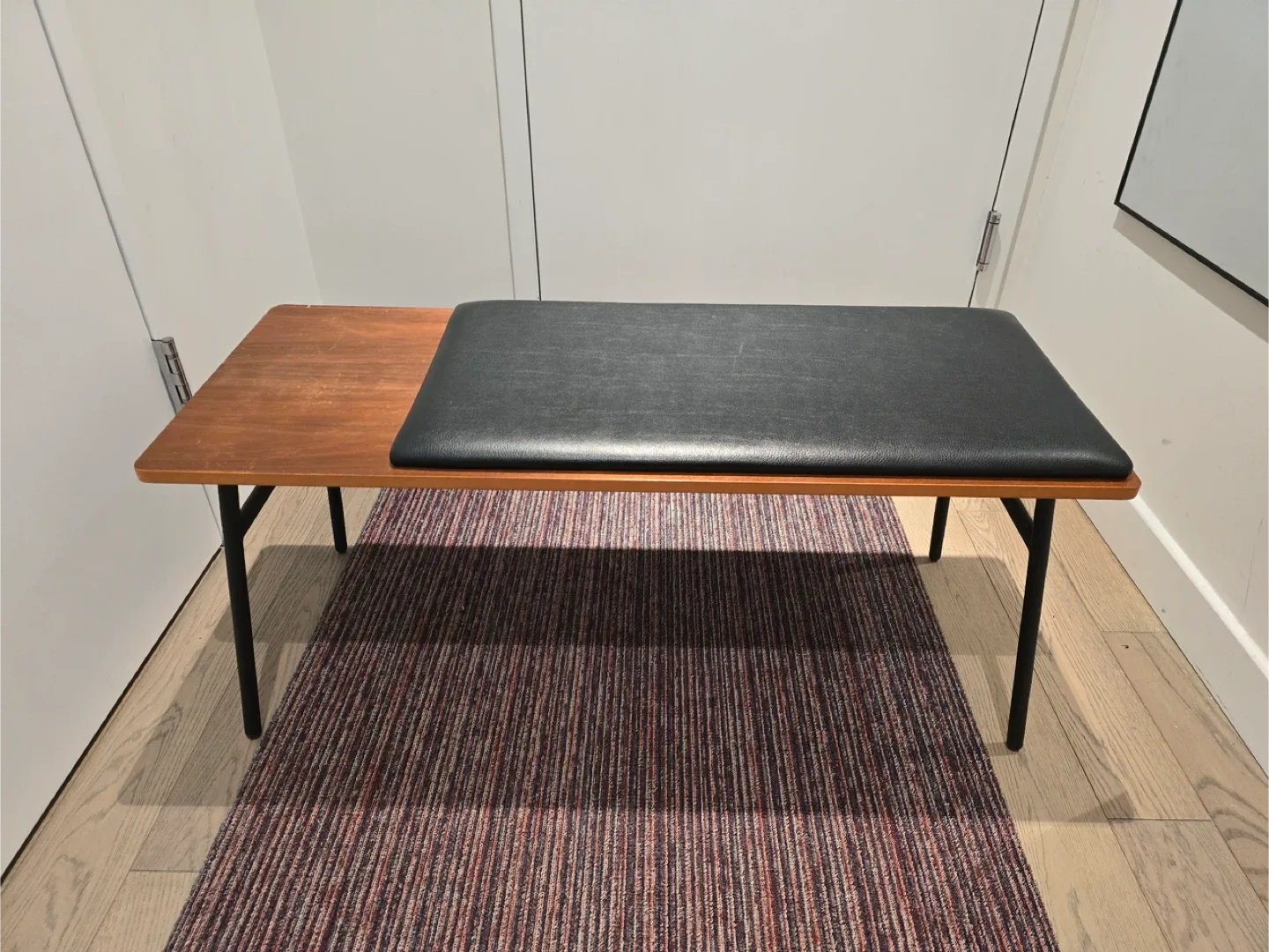 Modern walnut leather bench