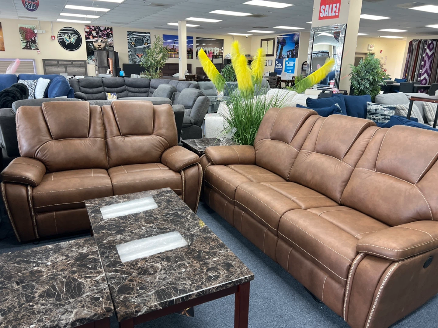 Brown Leather Sofa & Loveseat Set