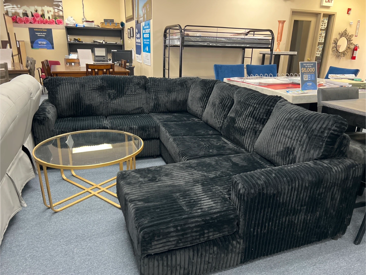 Corduroy Sectional Sofa - Black