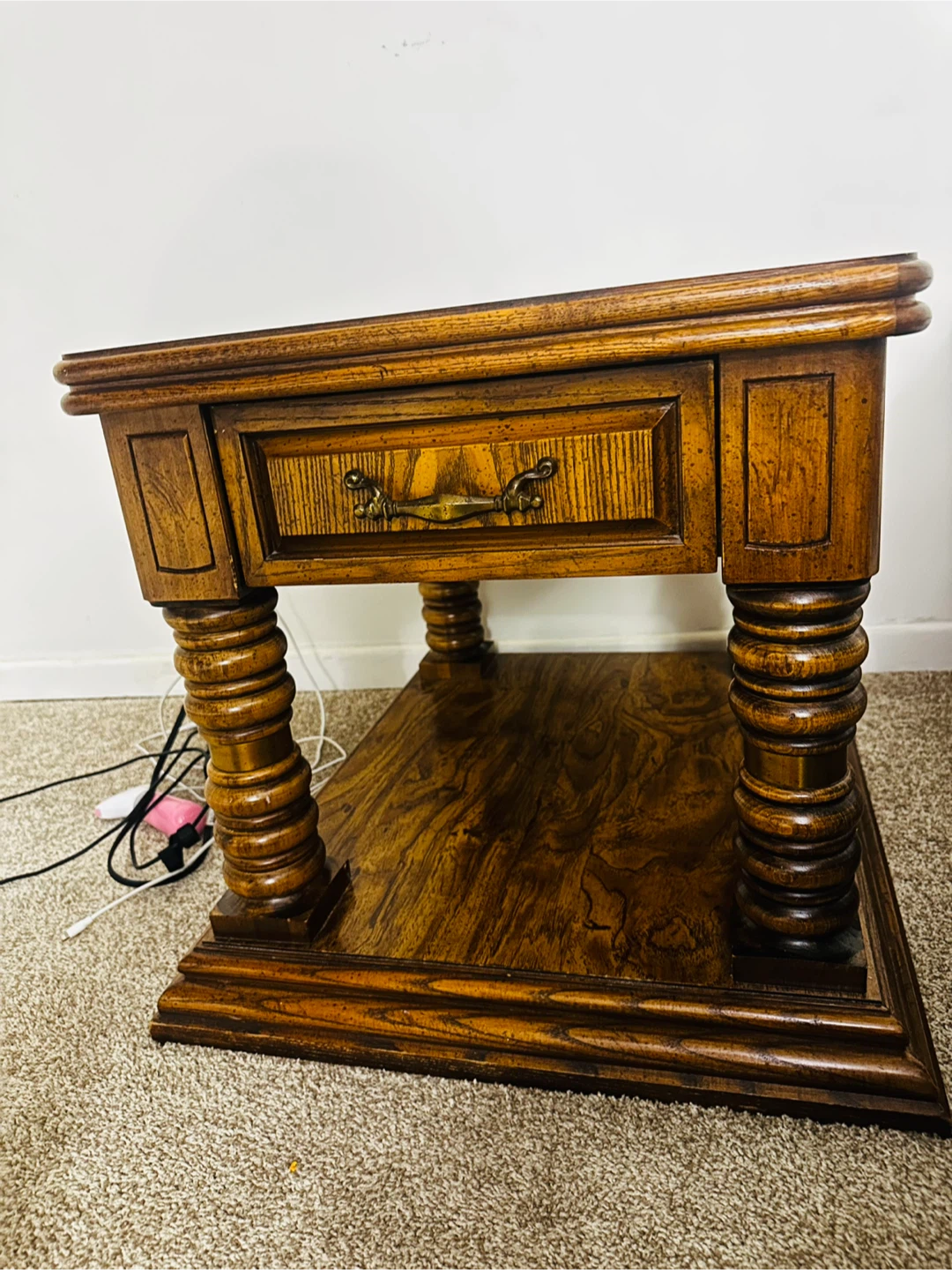 Vintage Wooden Side Table with Drawer - photo 3