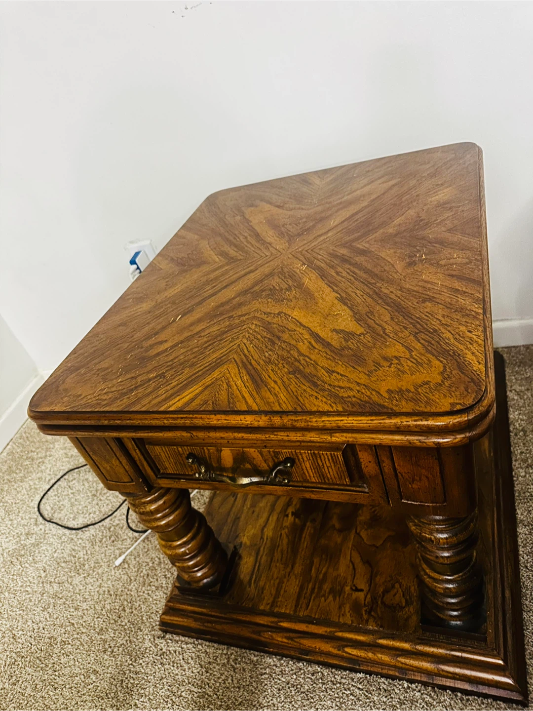 Vintage Wooden Side Table with Drawer - photo 2