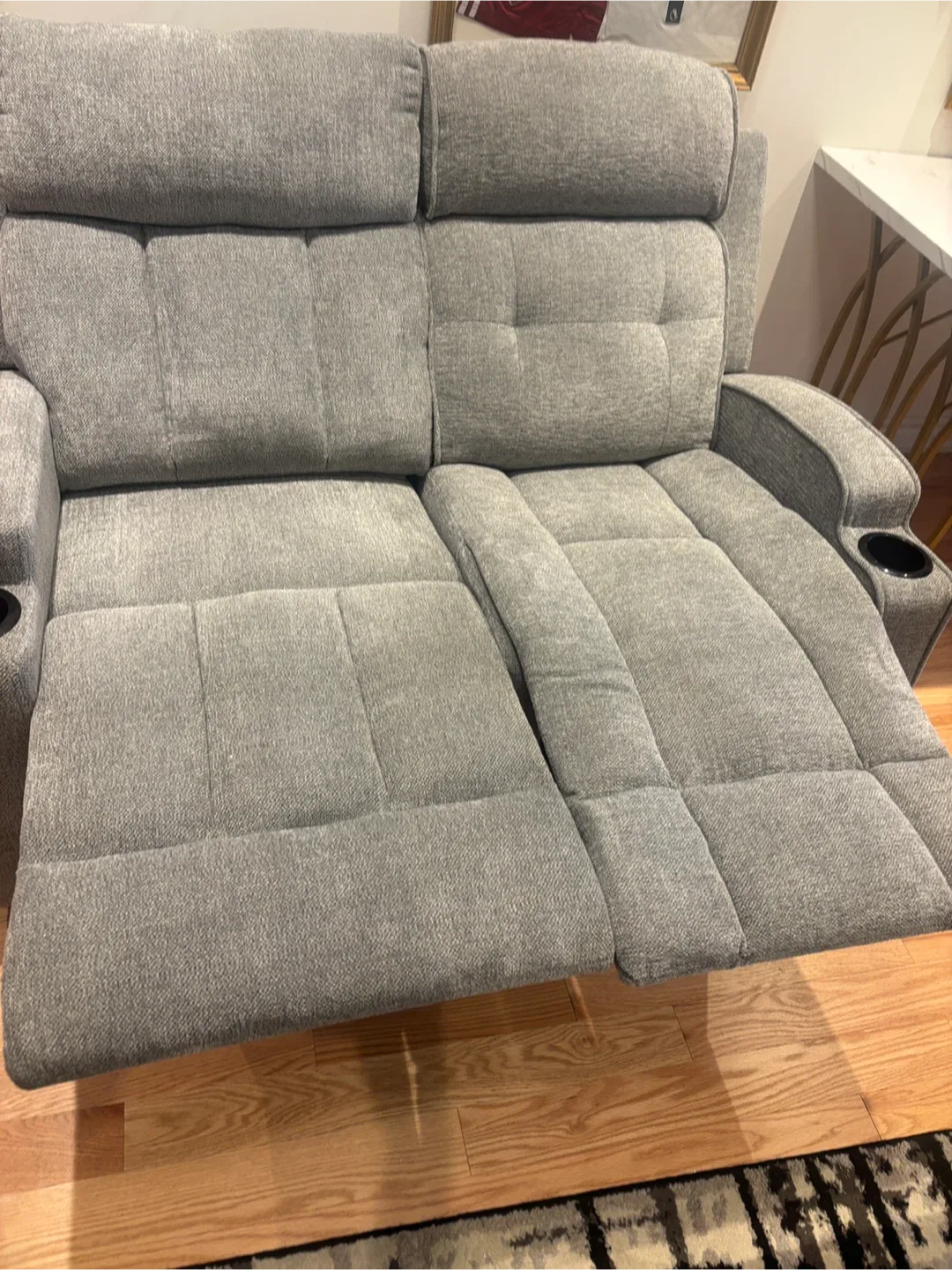 Grey Loveseat Recliner with Cupholders- AS IS image indicator(5)