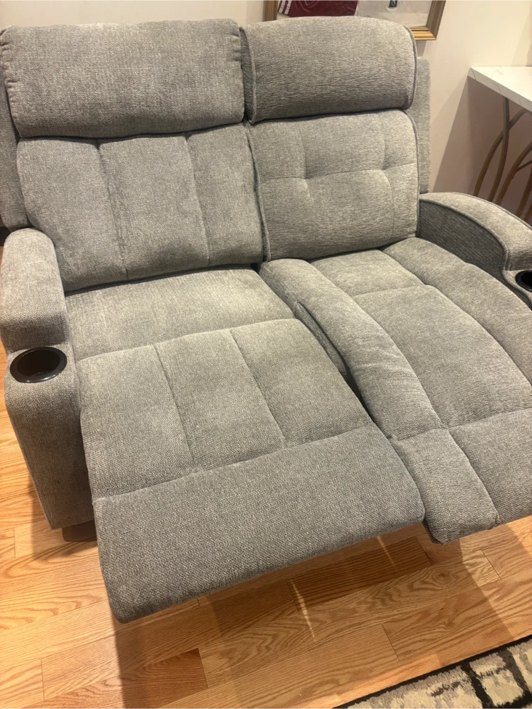 Grey Loveseat Recliner with Cupholders- AS IS image indicator(4)
