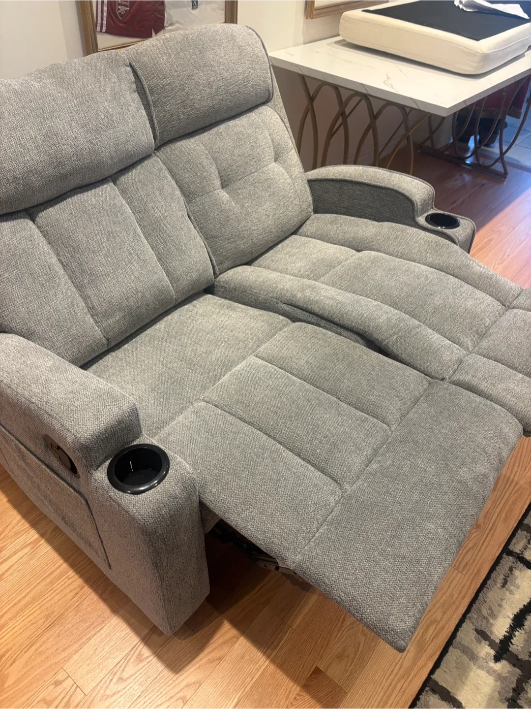 Grey Loveseat Recliner with Cupholders- AS IS image indicator(3)