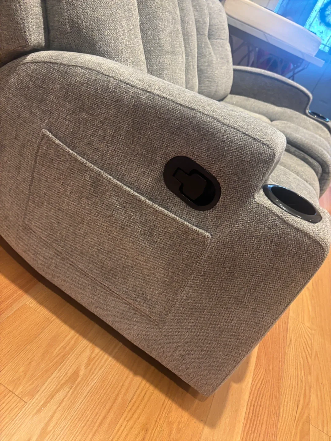 Grey Loveseat Recliner with Cupholders- AS IS image indicator(6)