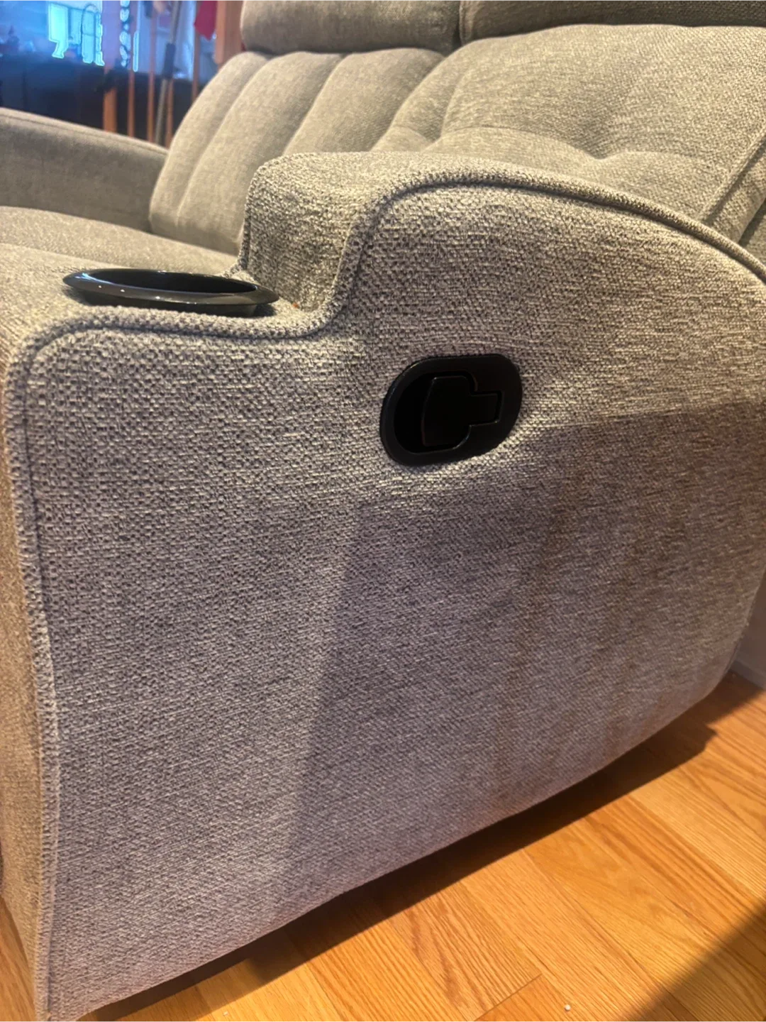 Grey Loveseat Recliner with Cupholders- AS IS image indicator(7)