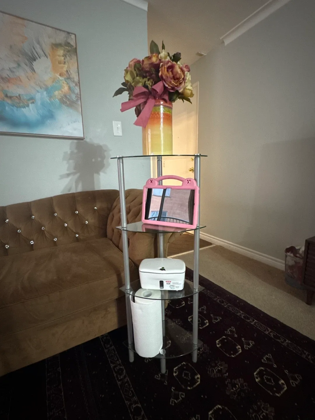 Glass & Silver Corner Shelf