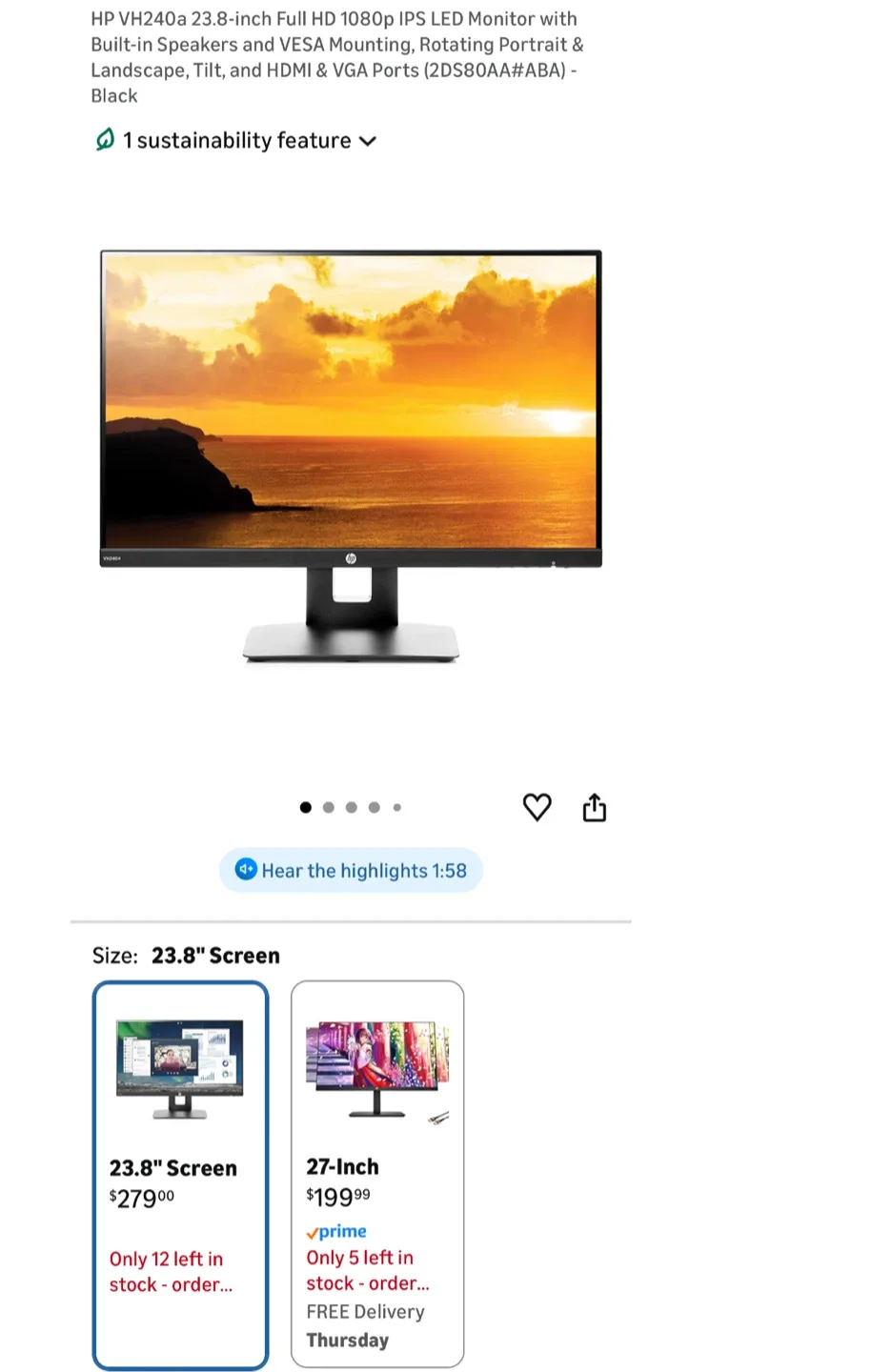 HP 23.8” Monitor and monitor desk mount for home office image indicator(4)