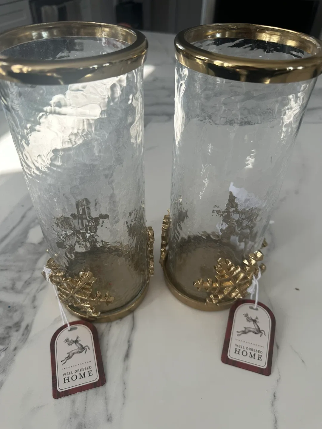 A pair of beautiful glass hurricanes, brand new! image indicator(4)