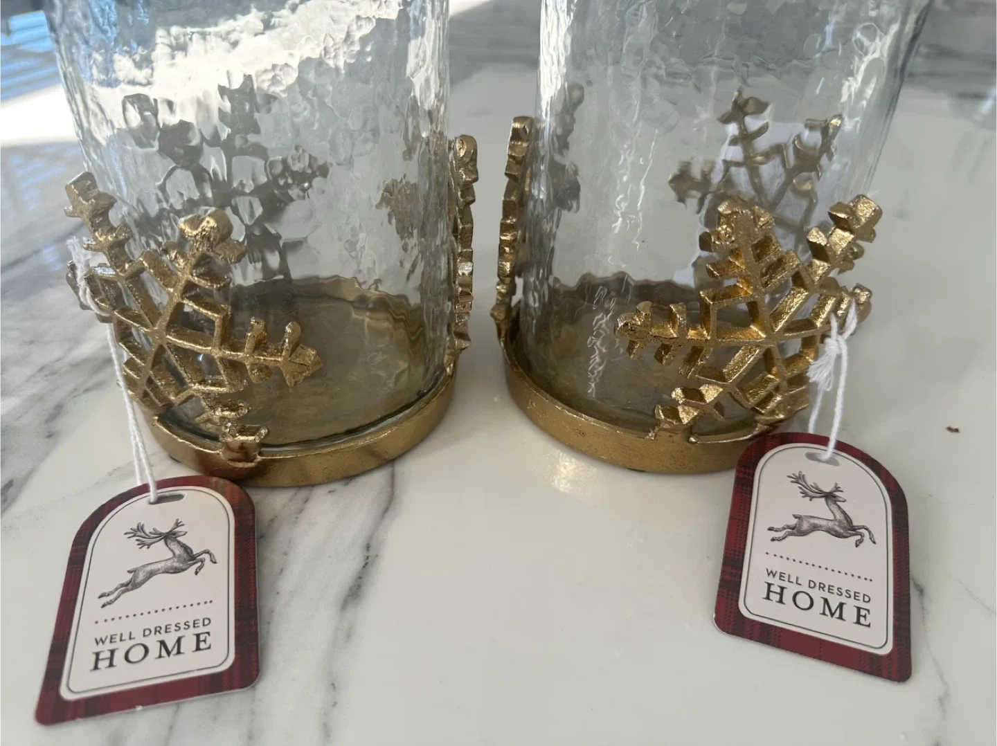 A pair of beautiful glass hurricanes, brand new! image indicator(6)