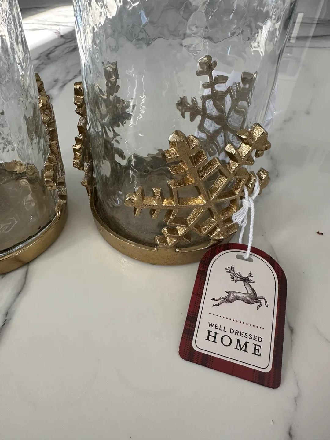 A pair of beautiful glass hurricanes, brand new! image indicator(5)