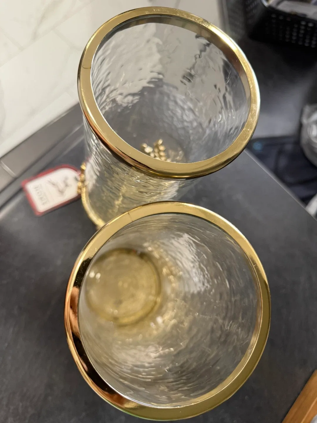 A pair of beautiful glass hurricanes, brand new! image indicator(3)