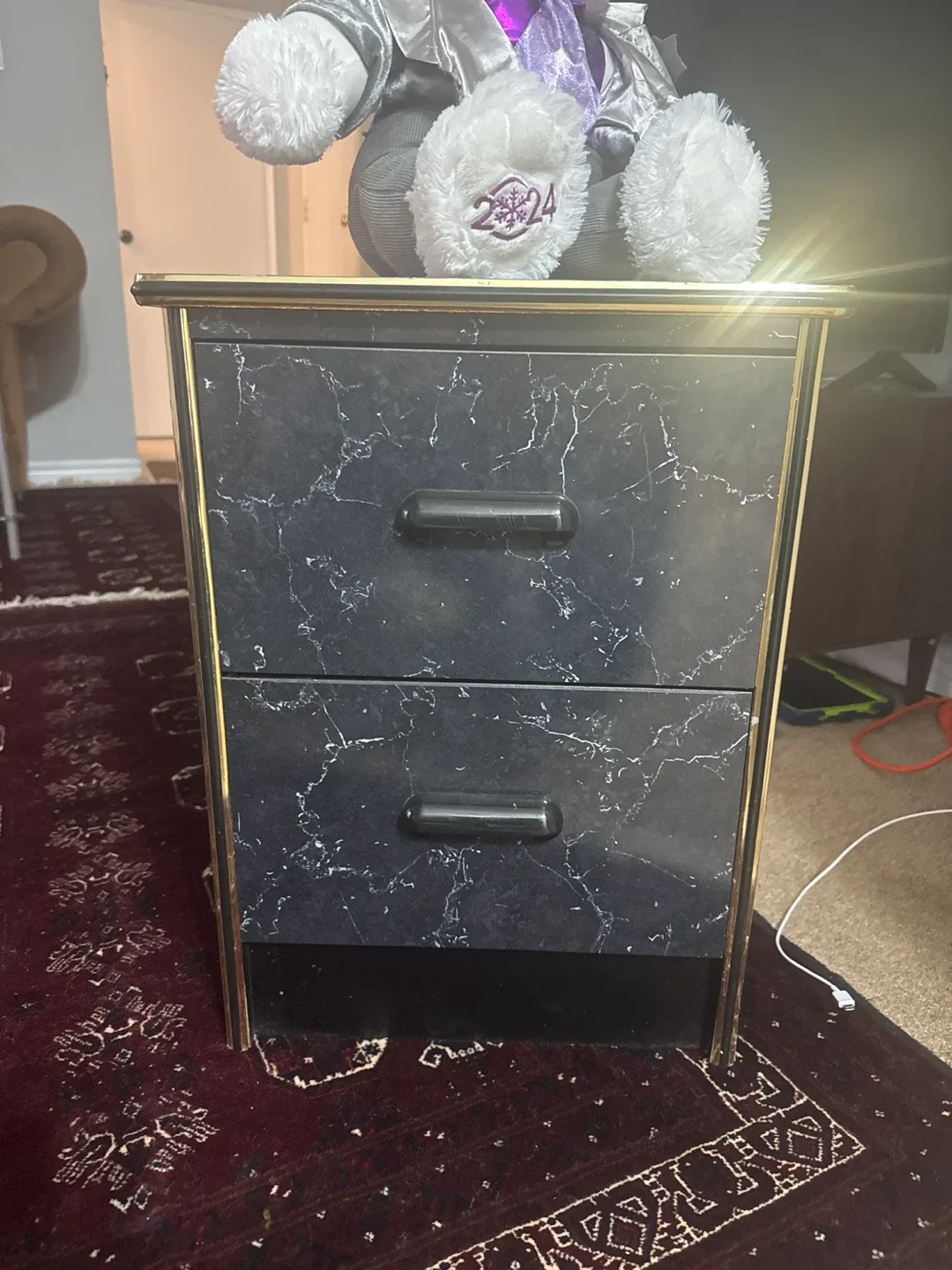 Black Marble 2-Drawer Side Table