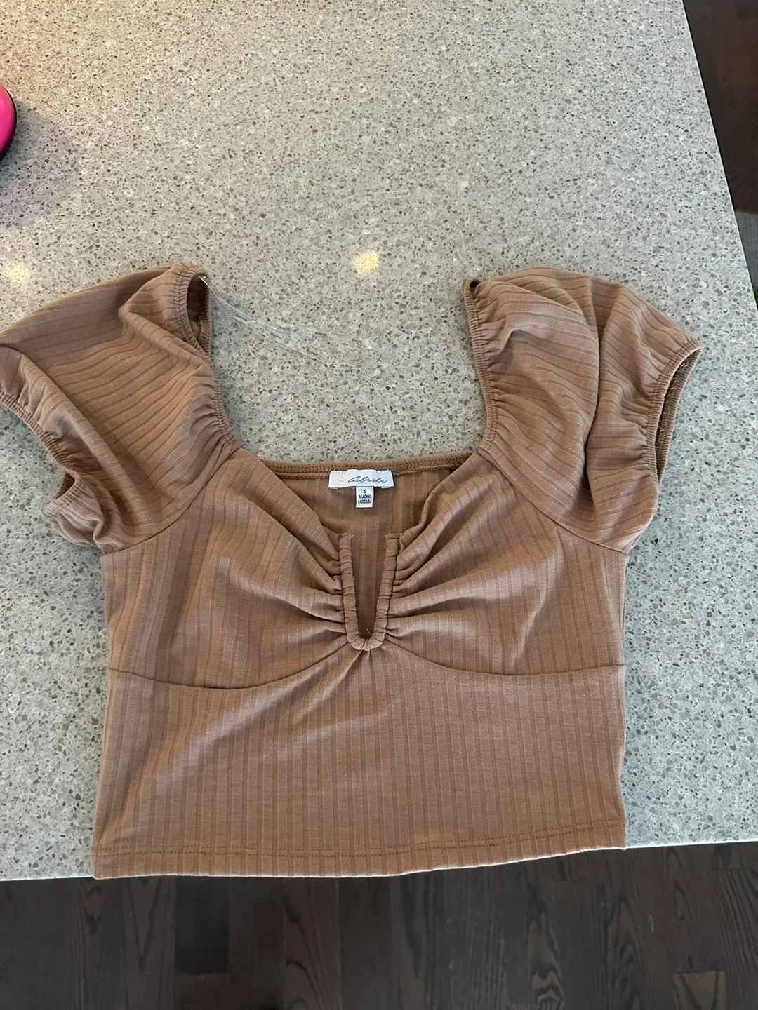 Lottie Moss Brown Ribbed Top - Size Small
